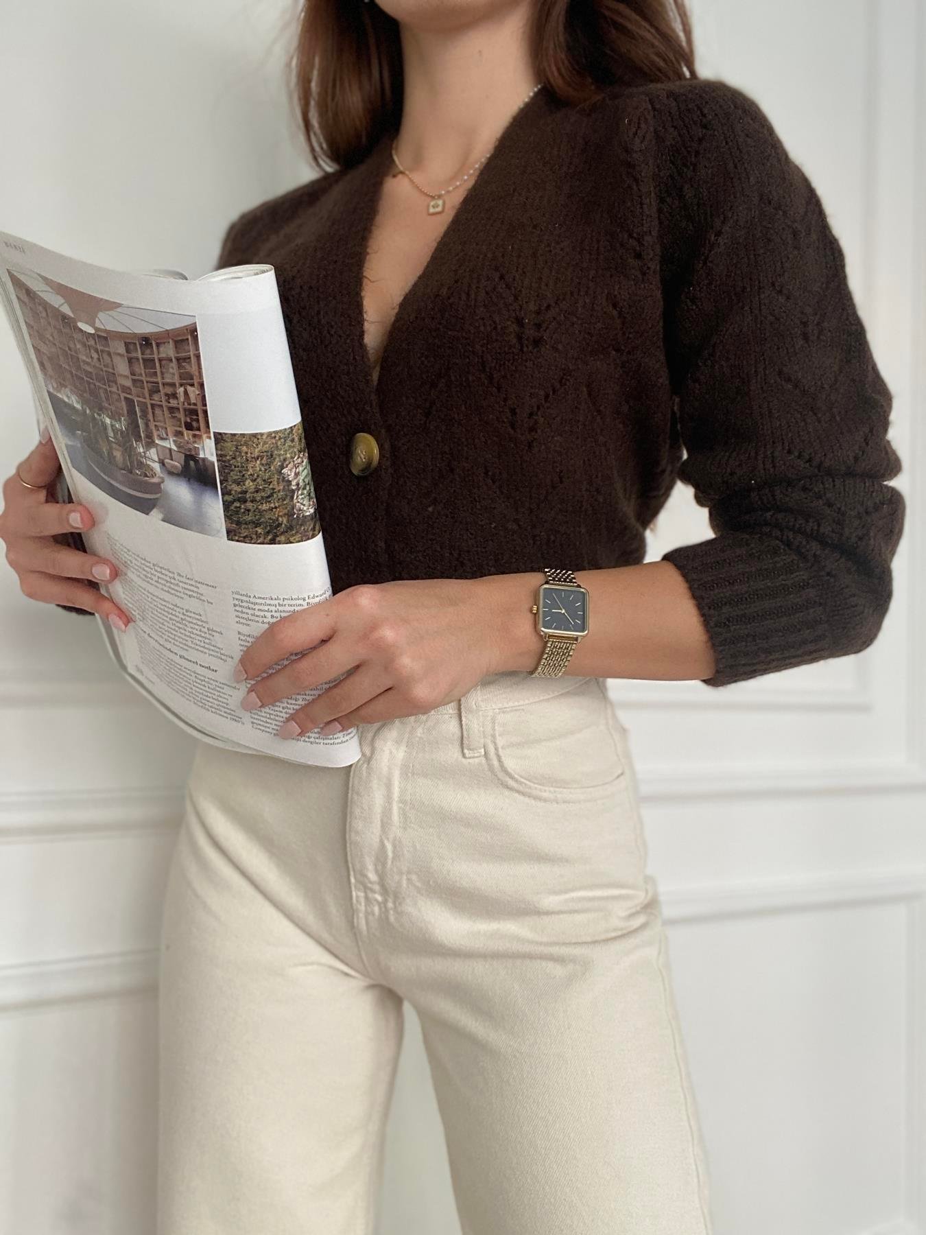 Şardonlu Hırka KAHVE