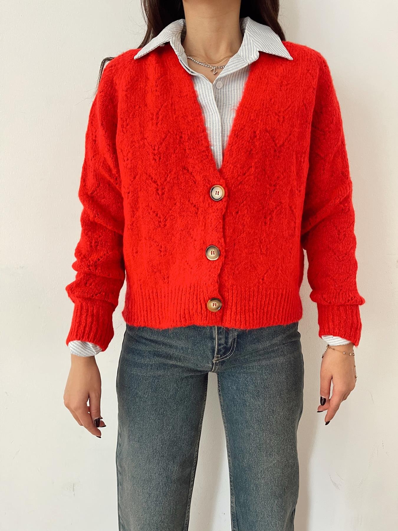 Şardonlu Hırka KIRMIZI