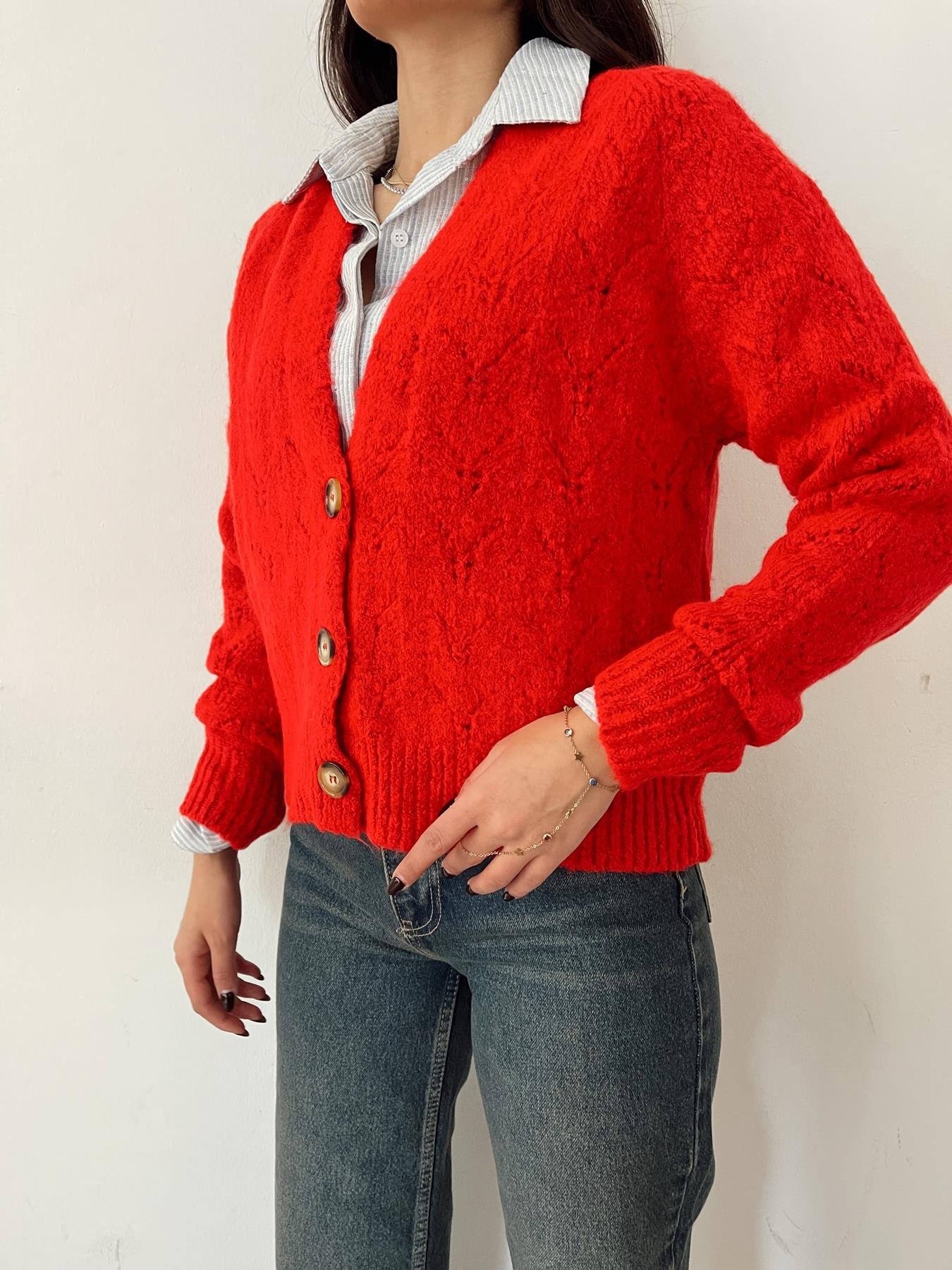 Şardonlu Hırka KIRMIZI