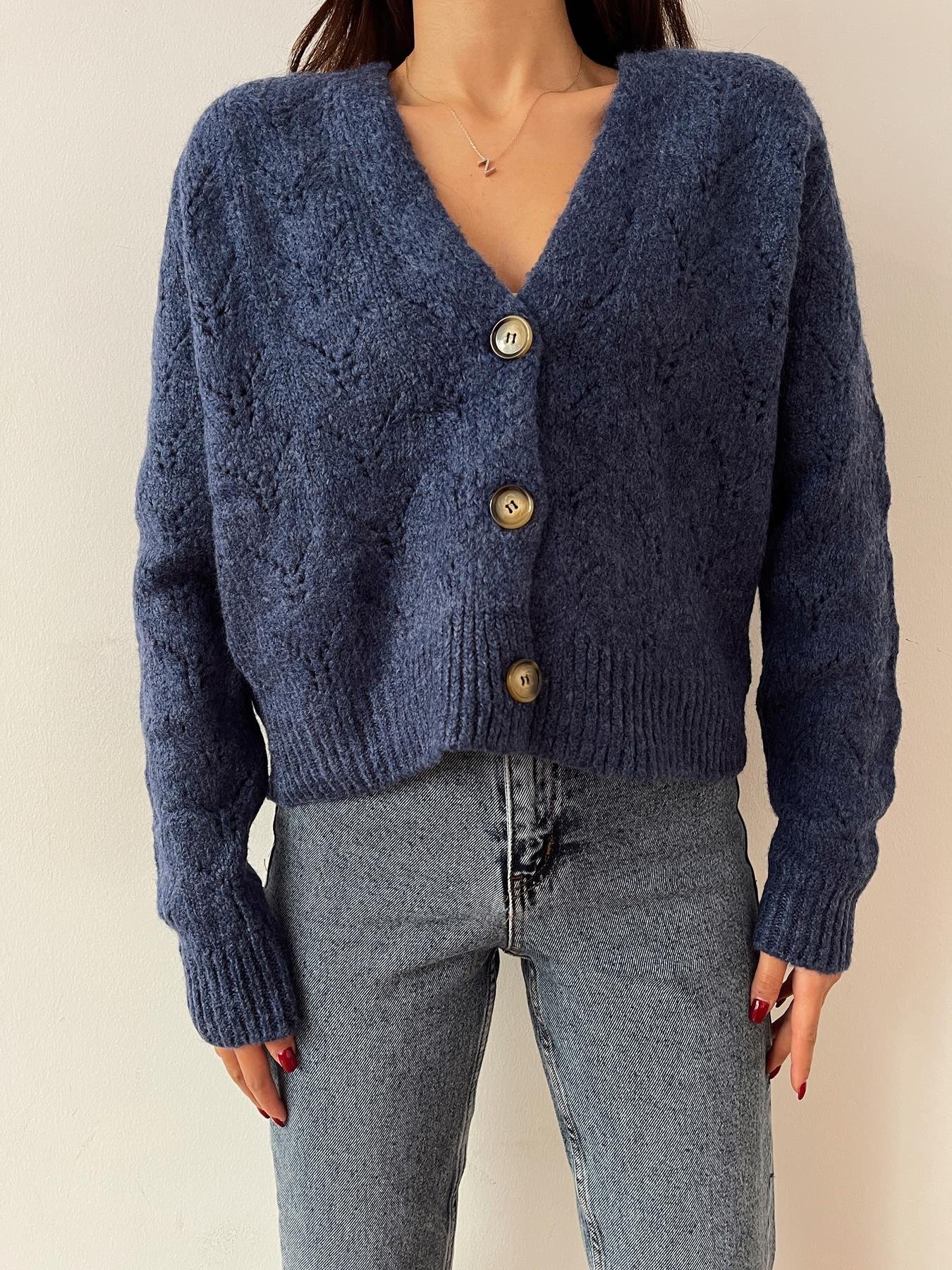 Şardonlu Hırka KOYU MAVİ