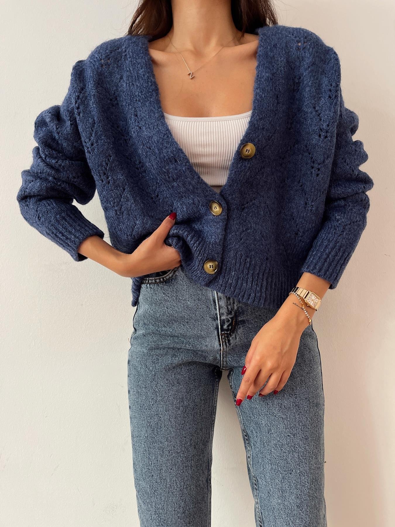 Şardonlu Hırka KOYU MAVİ