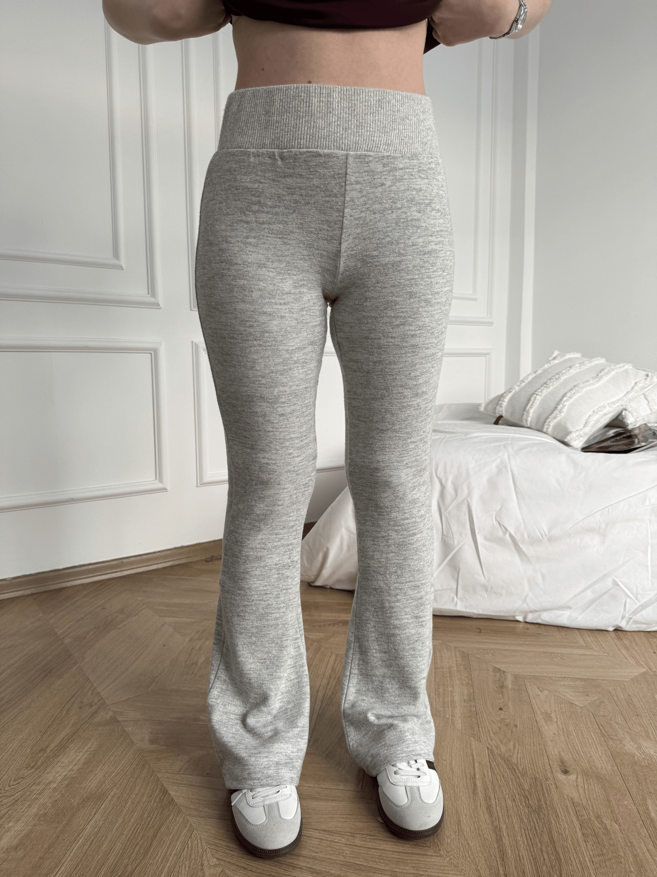 Şardonlu İspanyol Paça Pantolon Gri melanj