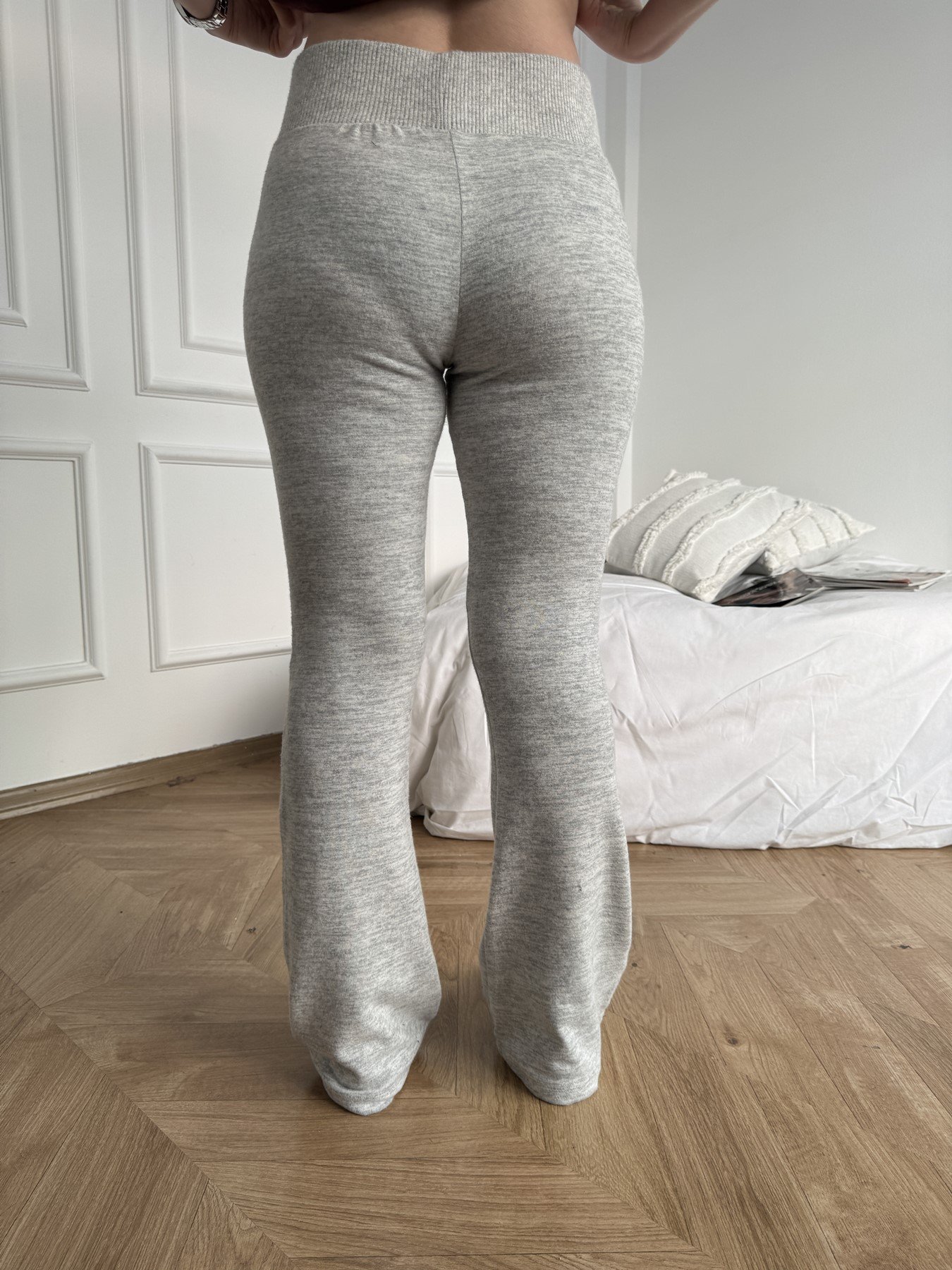 Şardonlu İspanyol Paça Pantolon Gri melanj