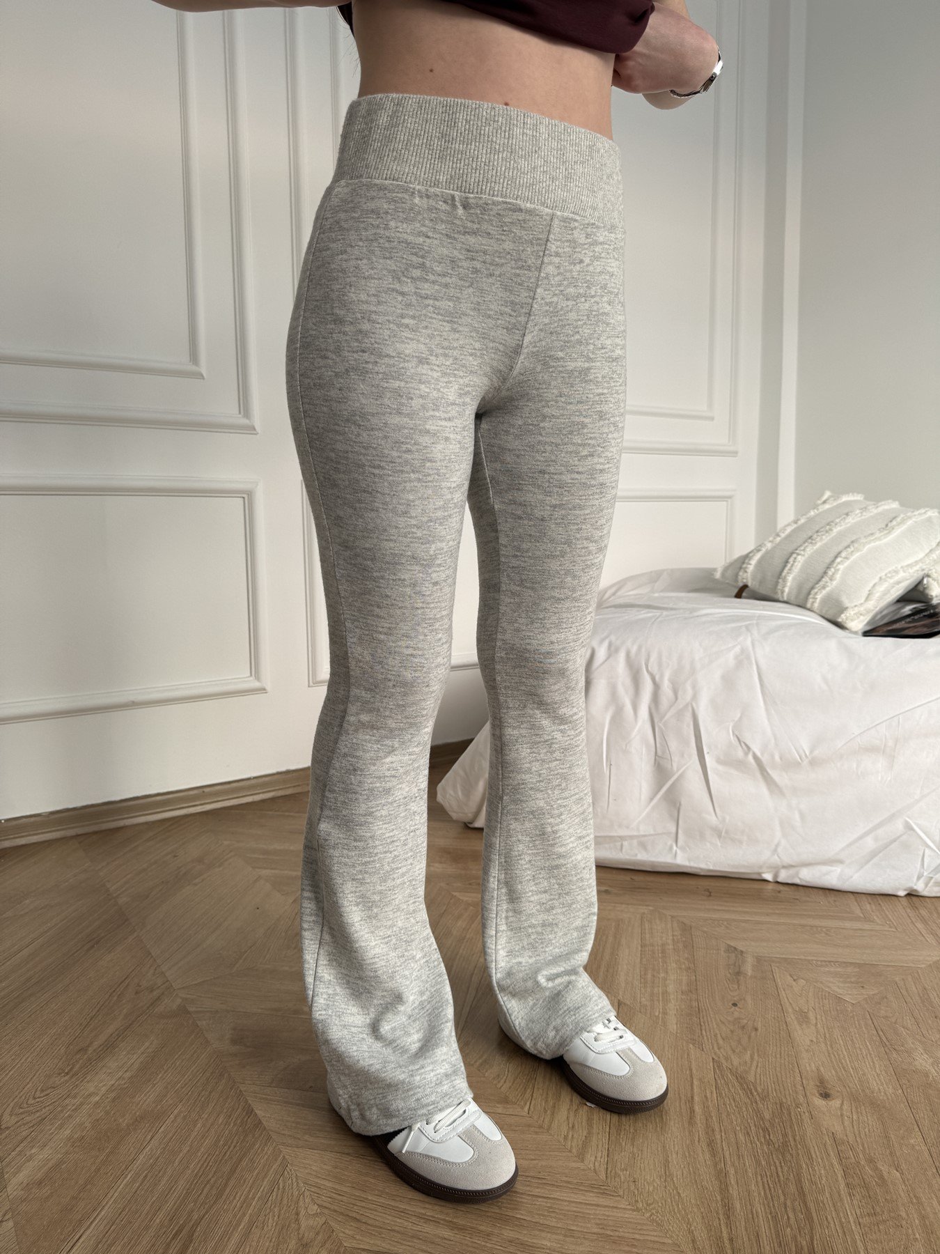 Şardonlu İspanyol Paça Pantolon Gri melanj