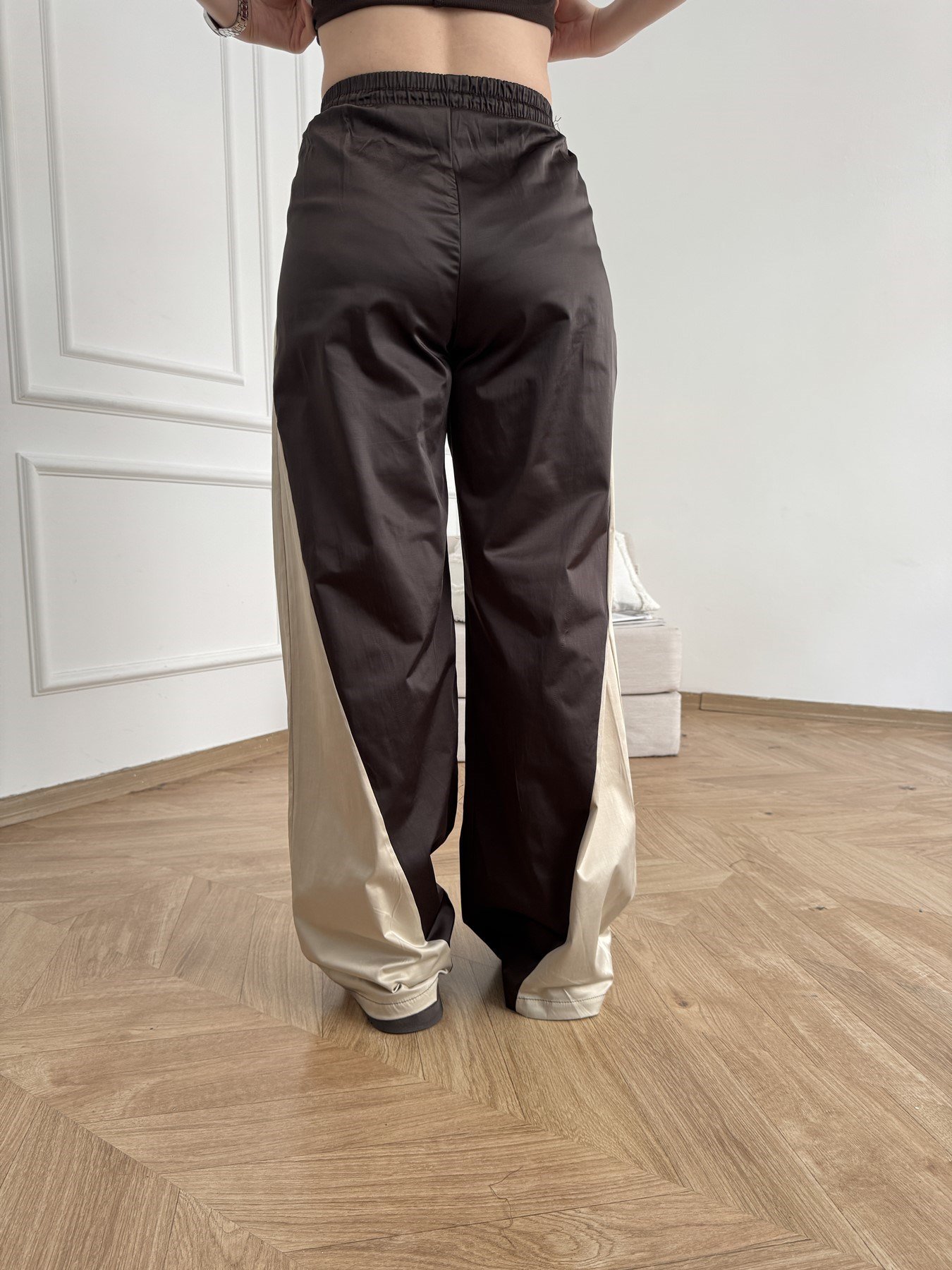 Şerit Detaylı Matchli Relax Pantolon Kahve
