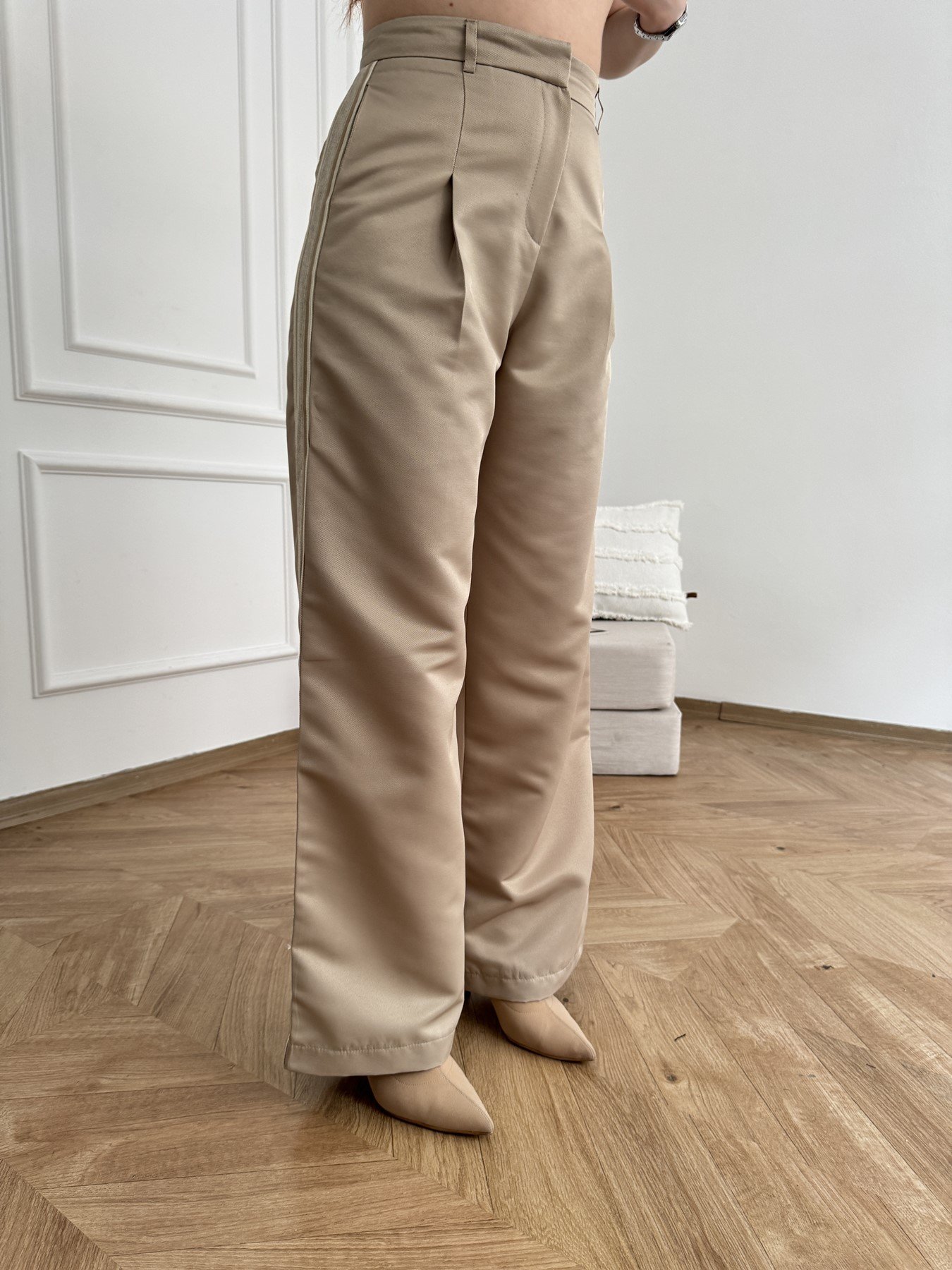 Şerit Detaylı Pantolon Bej