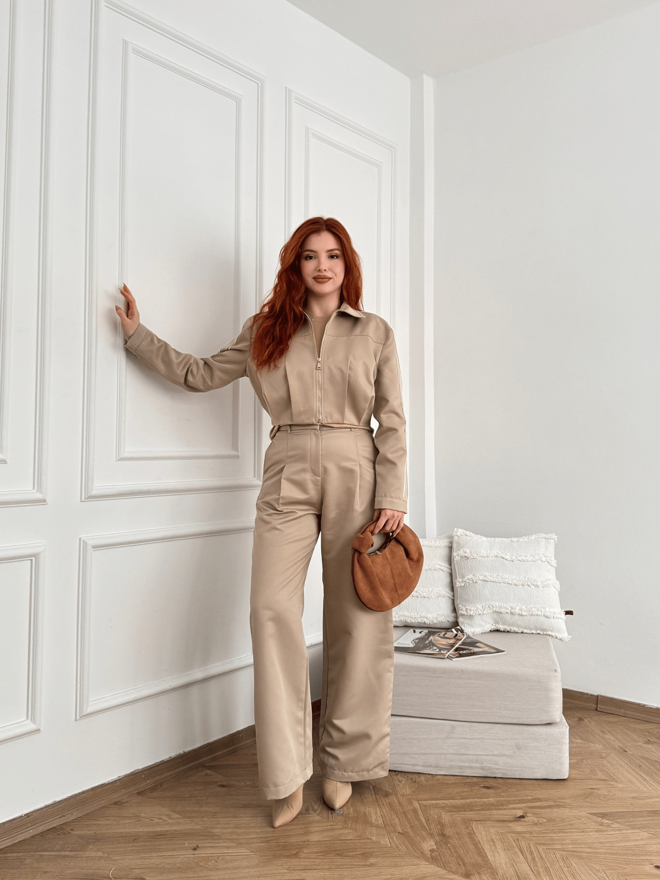 Şerit Detaylı Pantolon Bej