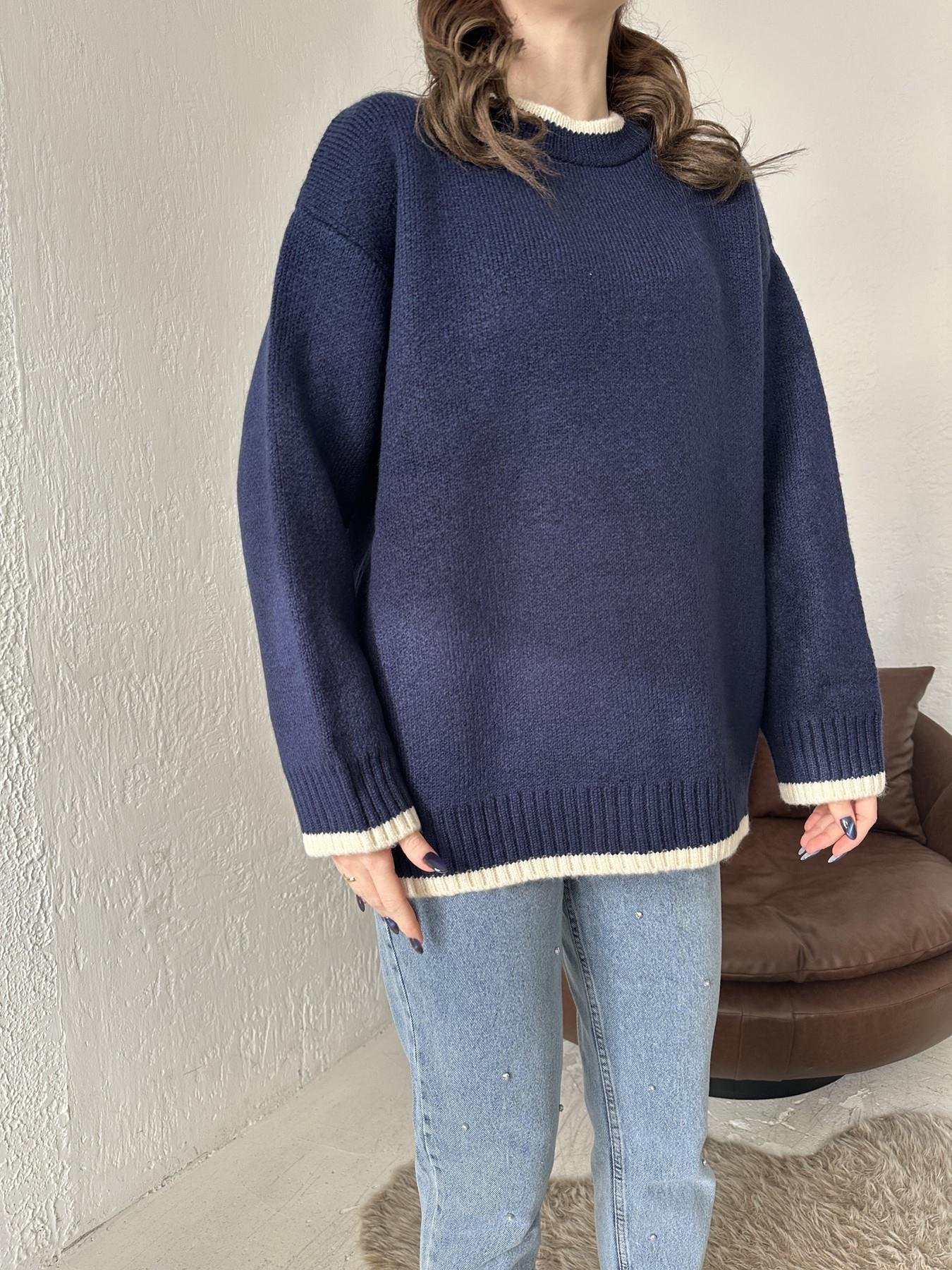 Şeritli Oversize Kazak LACİVERT