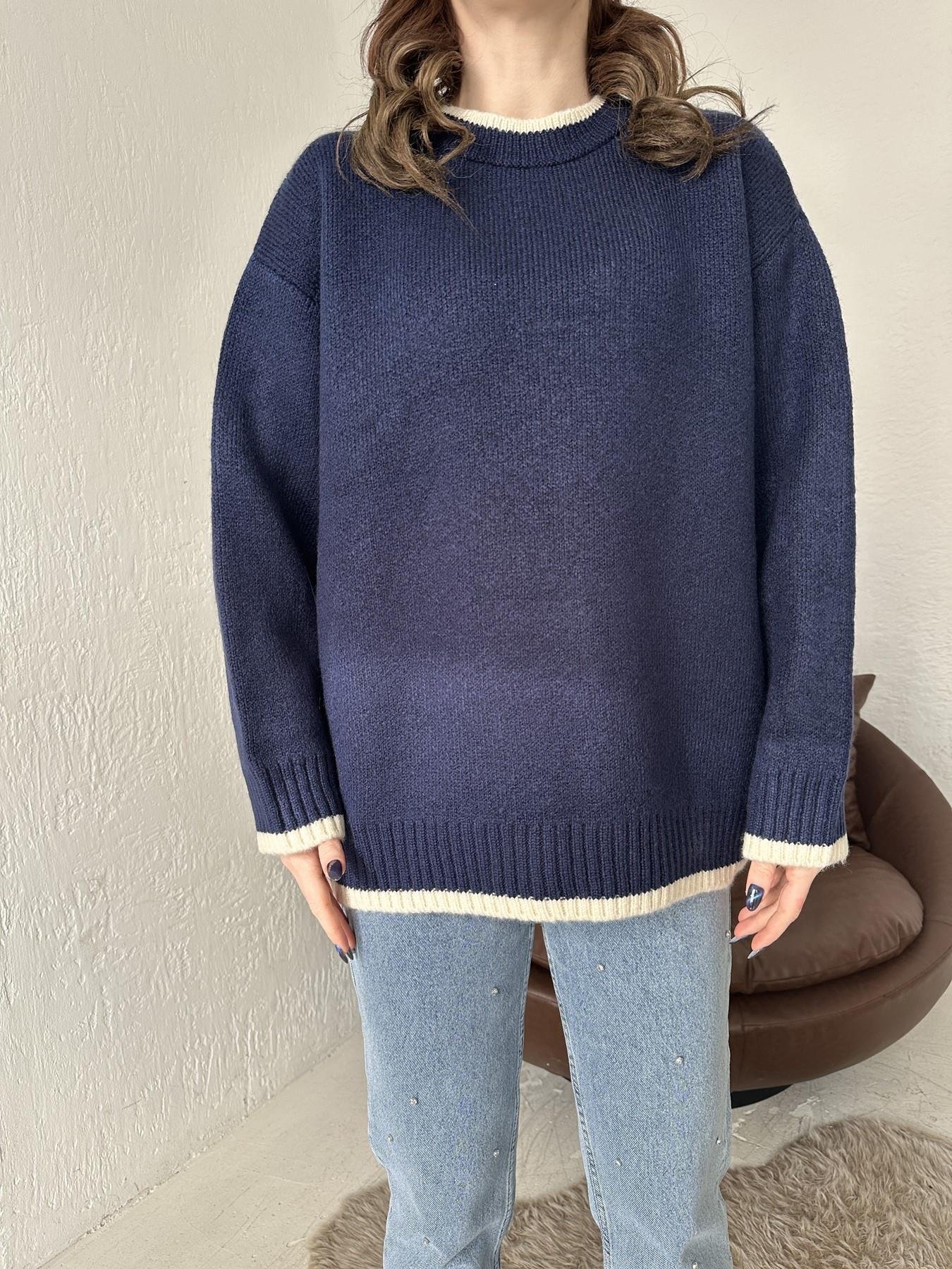 Şeritli Oversize Kazak LACİVERT