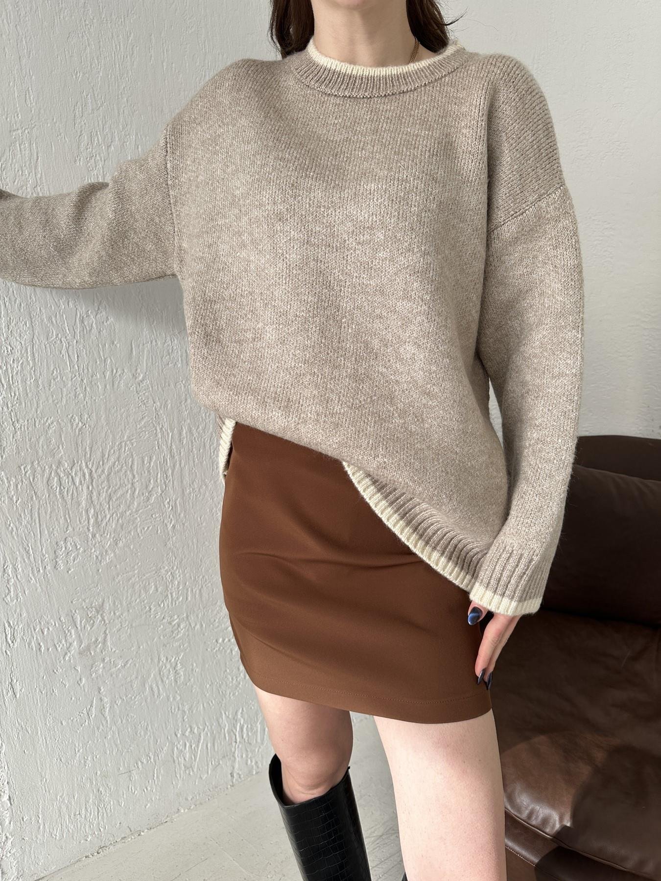 Şeritli Oversize Kazak VİZON