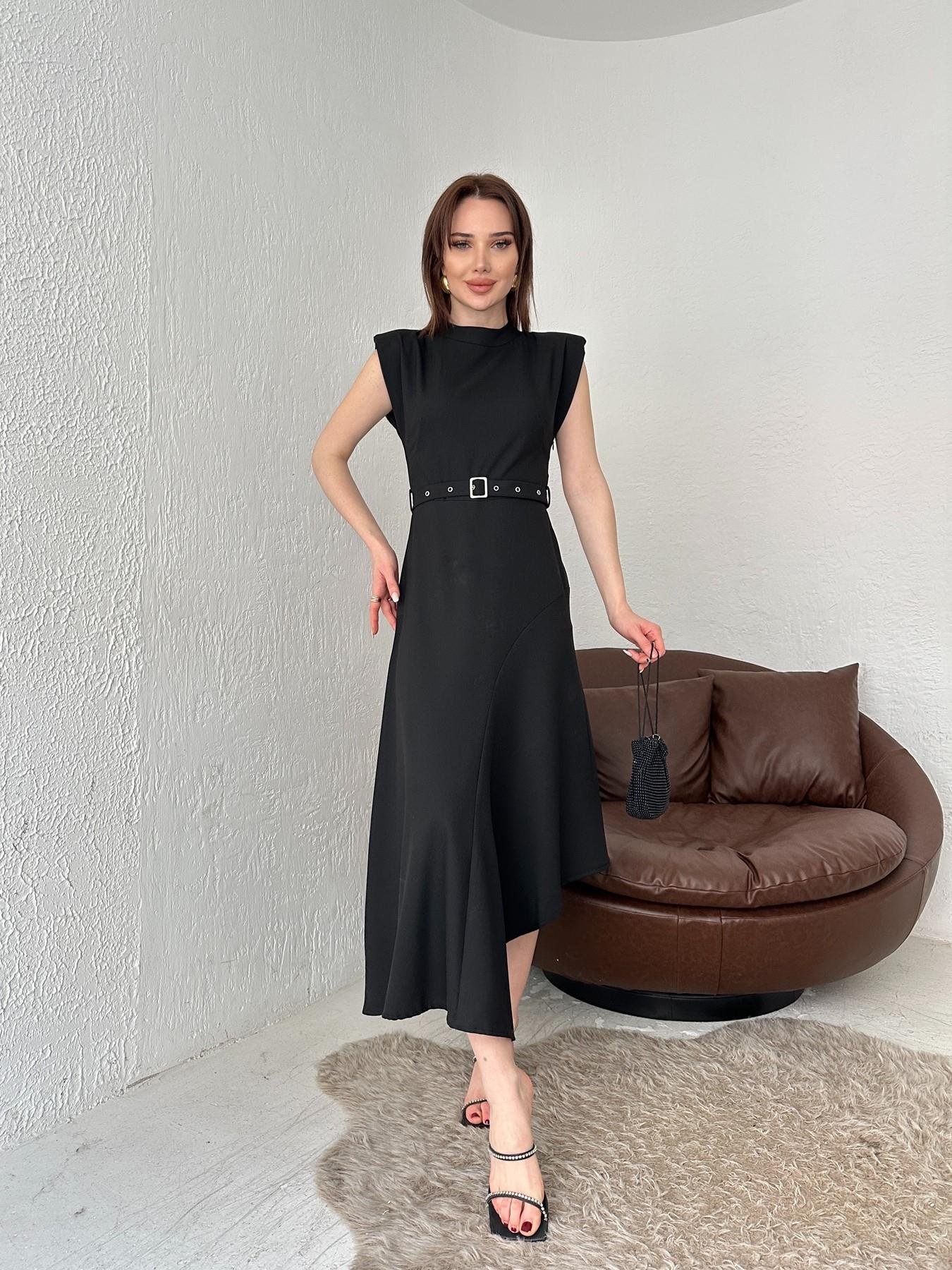 Sıfır Kol Kemerli Asimetrik Elbise SİYAH