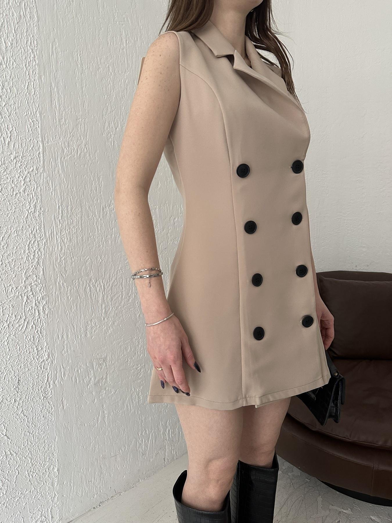 Sıfır Kol Önü Düğmeli Elbise BEJ