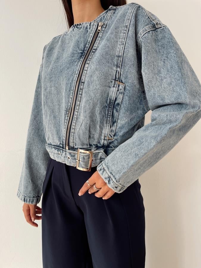 Sıfır Yaka Motorcu Mont MAVİ