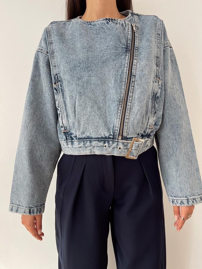 Sıfır Yaka Motorcu Mont MAVİ