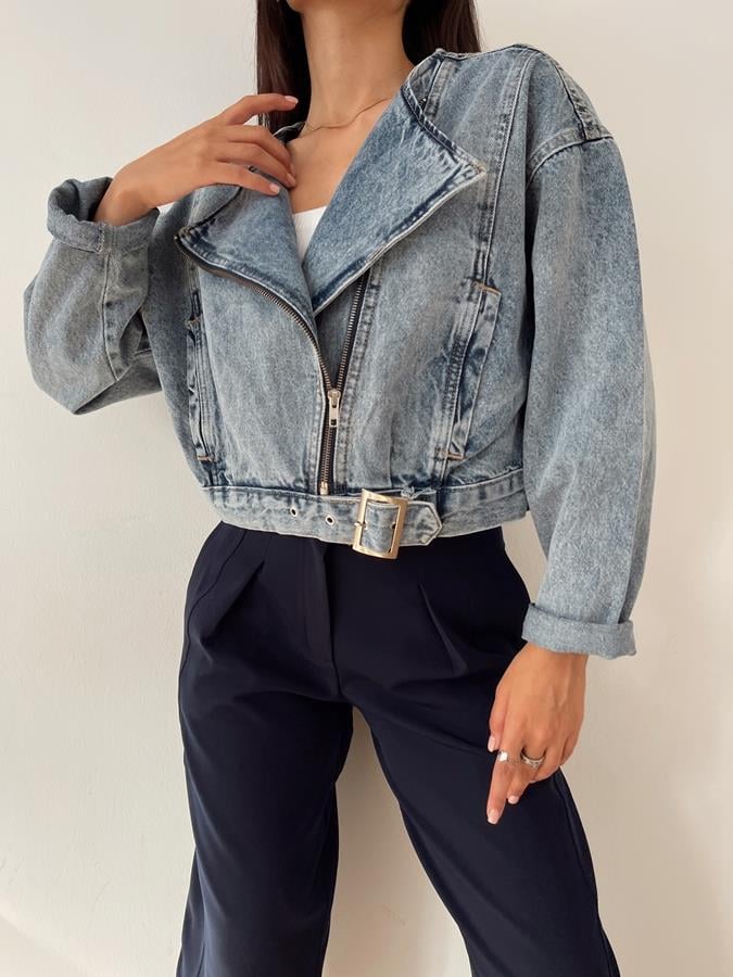 Sıfır Yaka Motorcu Mont MAVİ