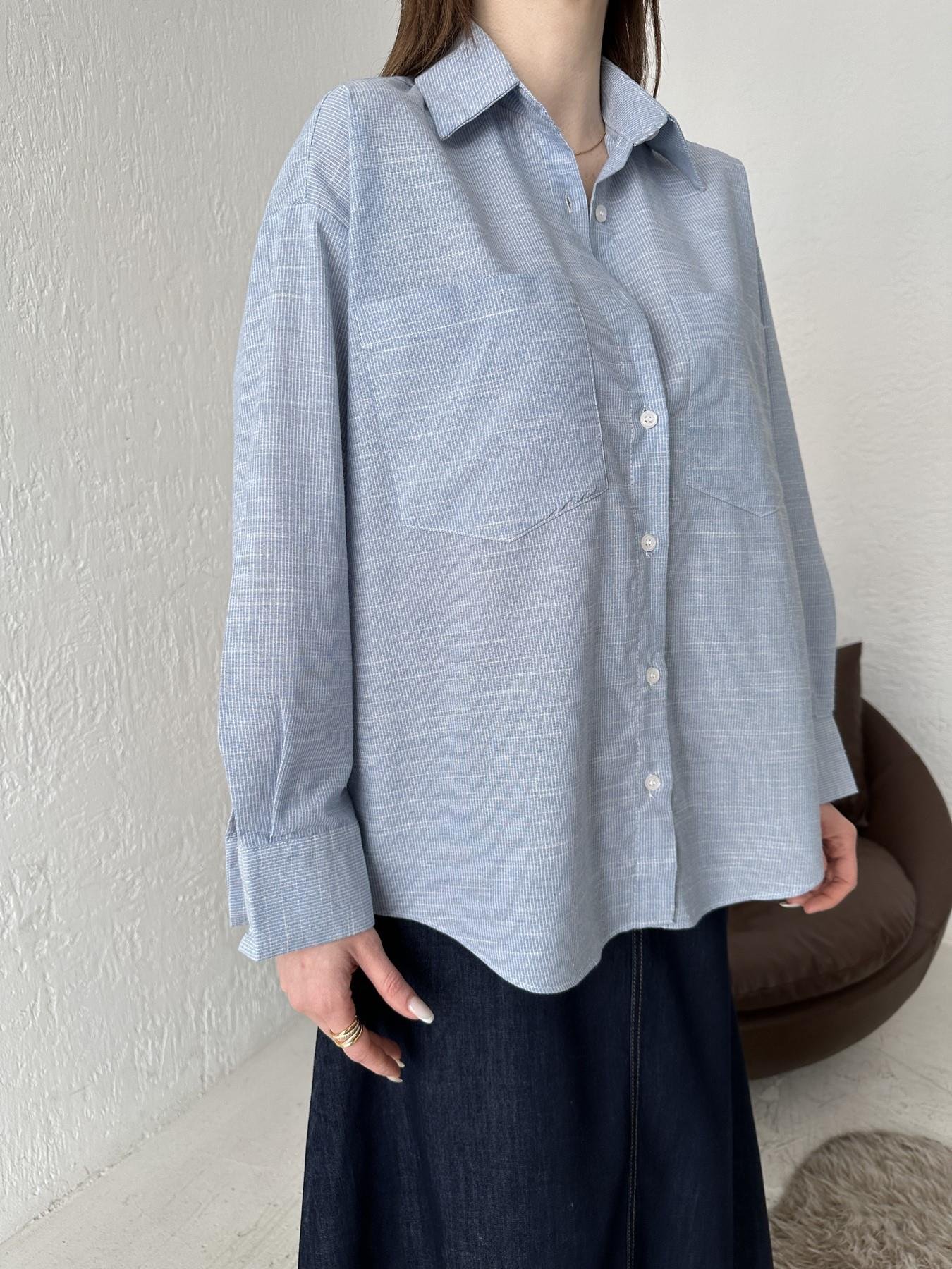 Sırtı Baskılı Gömlek MAVİ