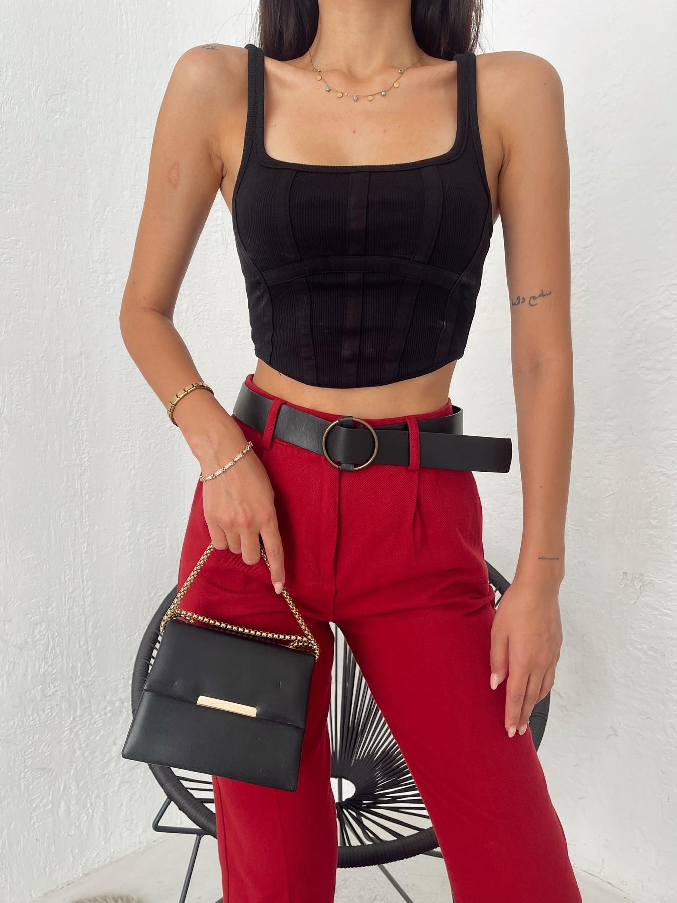 Sırtı Fermuarlı Korse Crop SİYAH