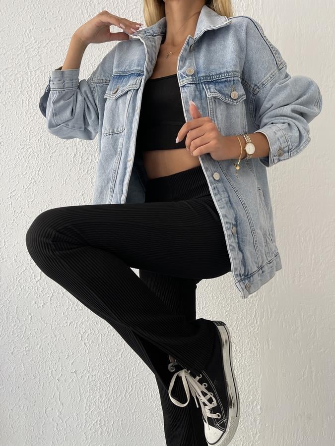 Sırtı Kalpli Oversize Jean Ceket MAVİ