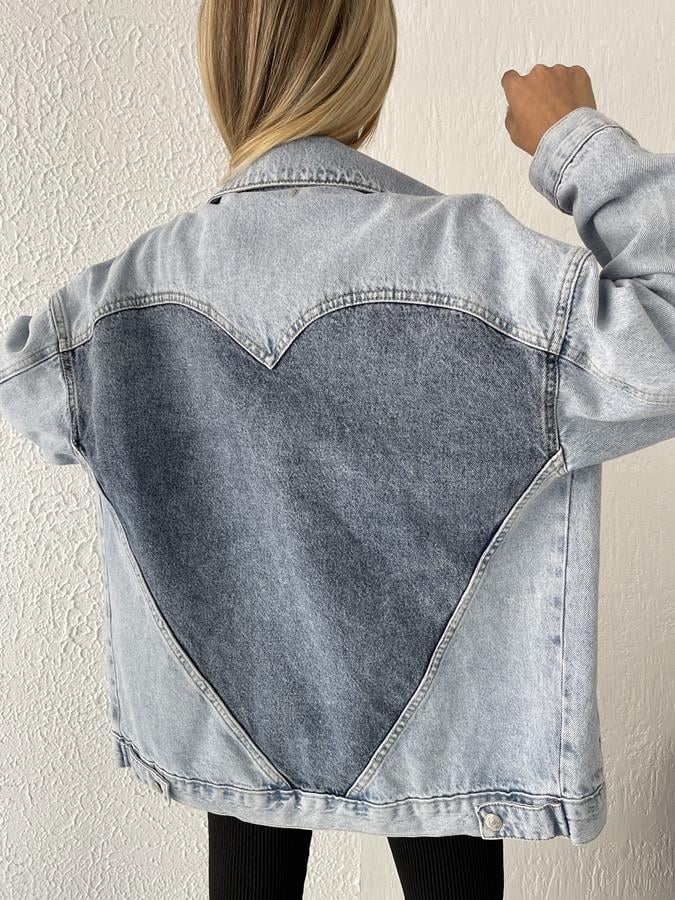 Sırtı Kalpli Oversize Jean Ceket MAVİ