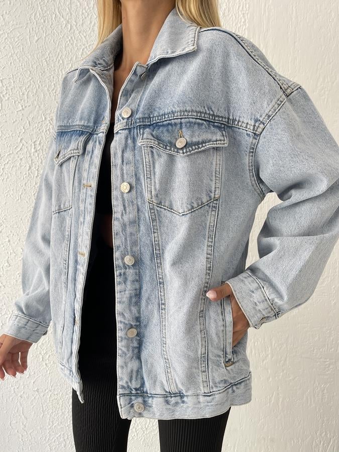 Sırtı Kalpli Oversize Jean Ceket MAVİ