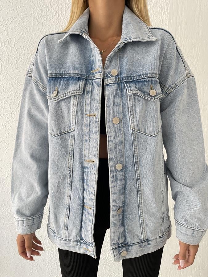 Sırtı Kalpli Oversize Jean Ceket MAVİ