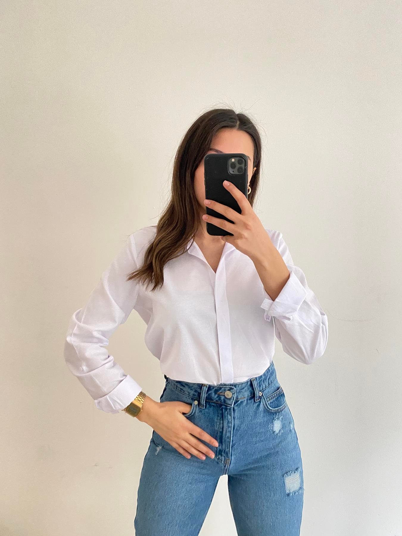 Sırtı Kruvaze Detay Gömlek BEYAZ