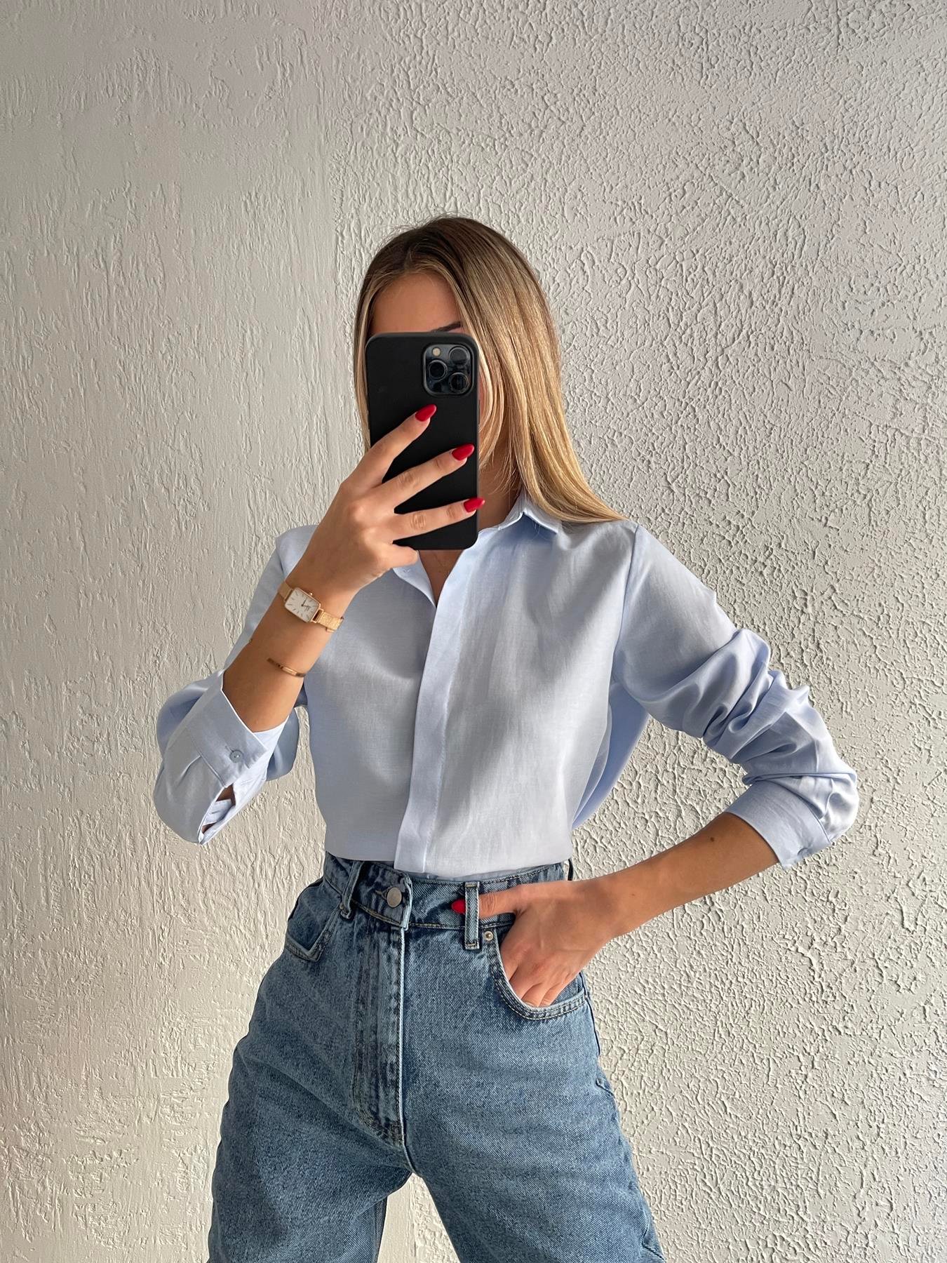 Sırtı Kruvaze Detay Gömlek MAVİ