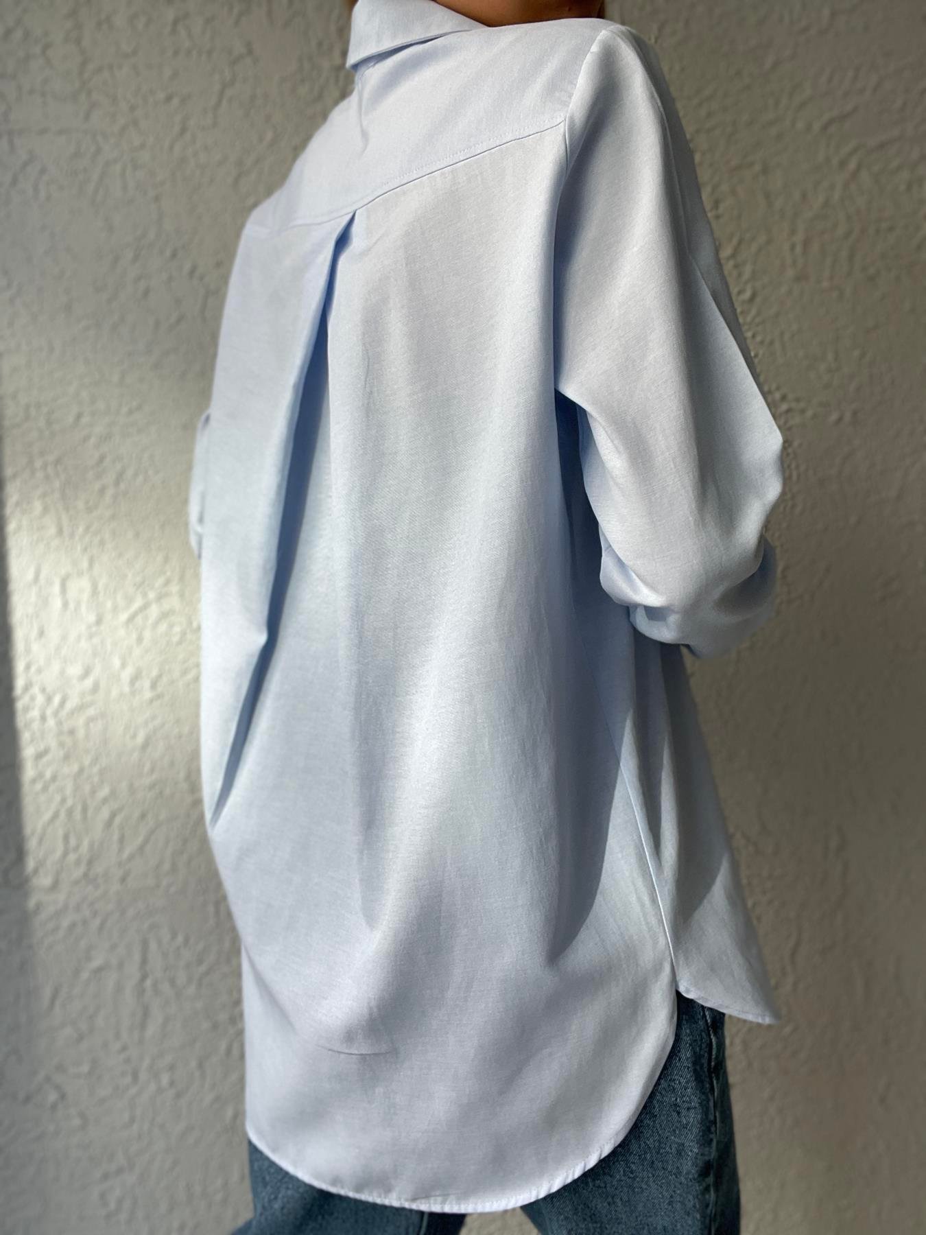 Sırtı Kruvaze Detay Gömlek MAVİ