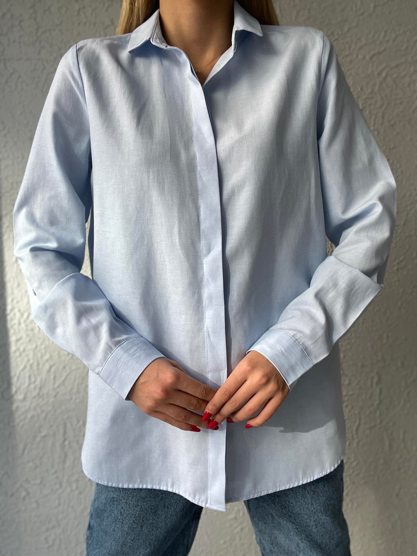 Sırtı Kruvaze Detay Gömlek MAVİ