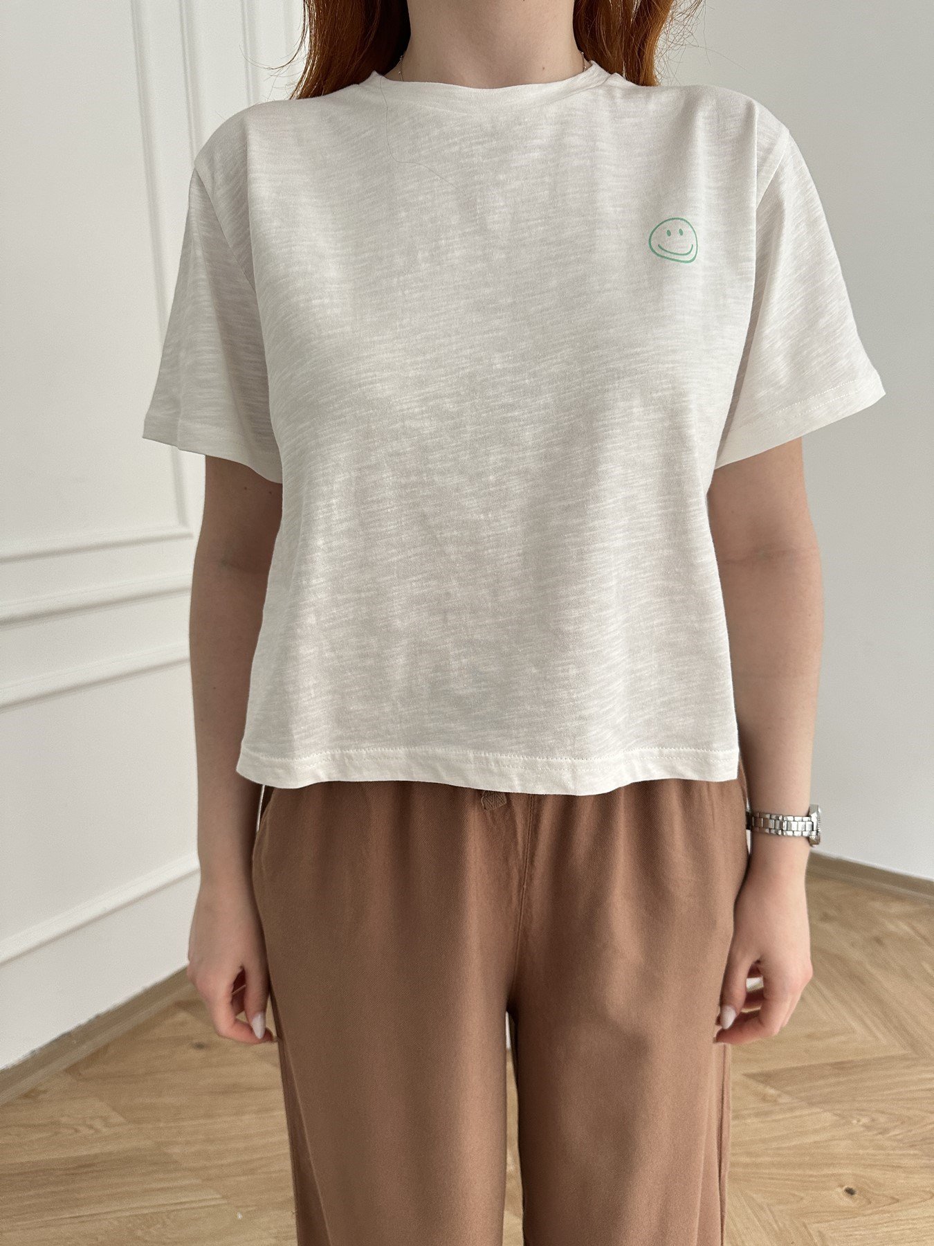 Smile Baskılı T-shirt Ekru