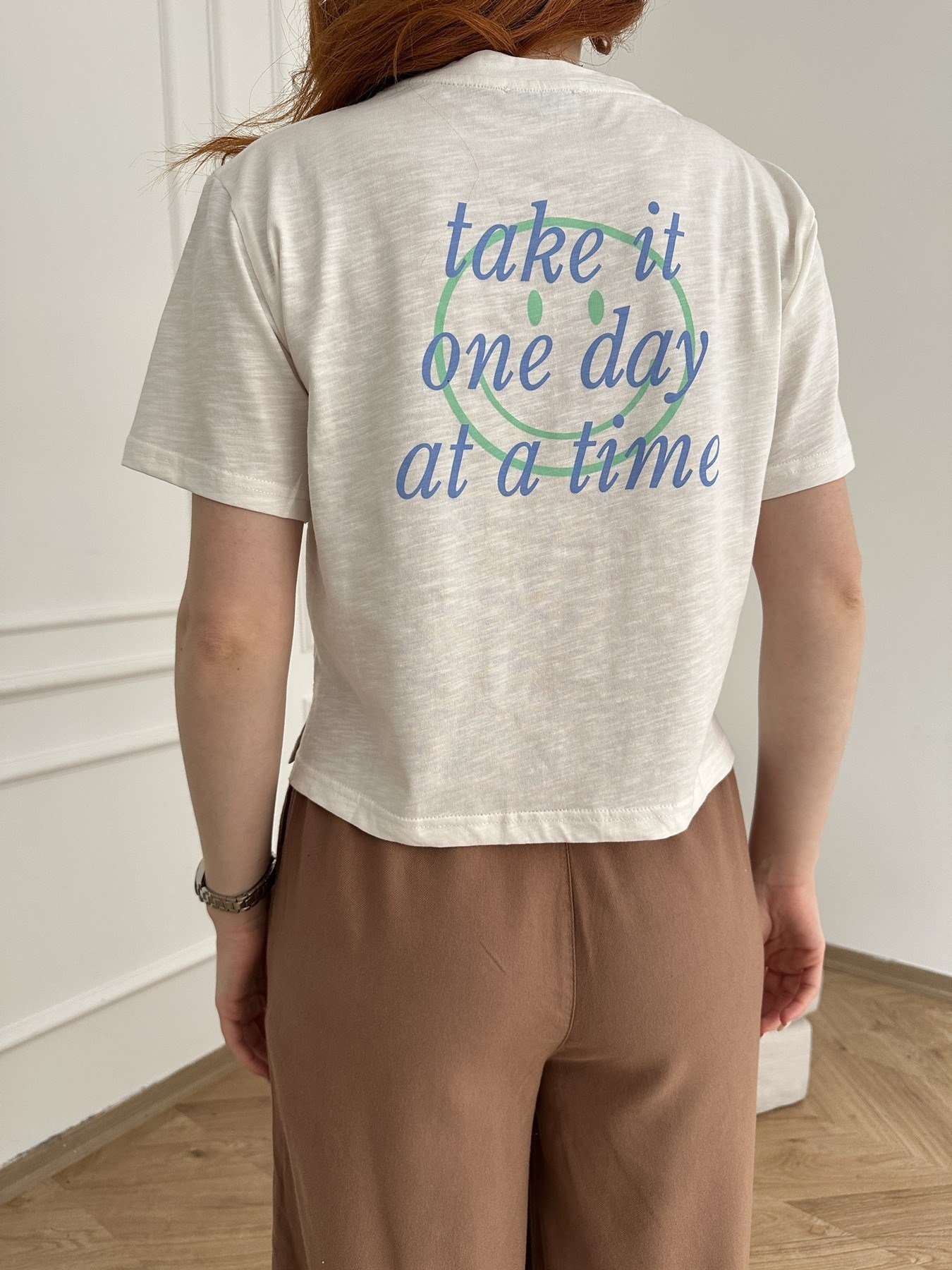 Smile Baskılı T-shirt Ekru