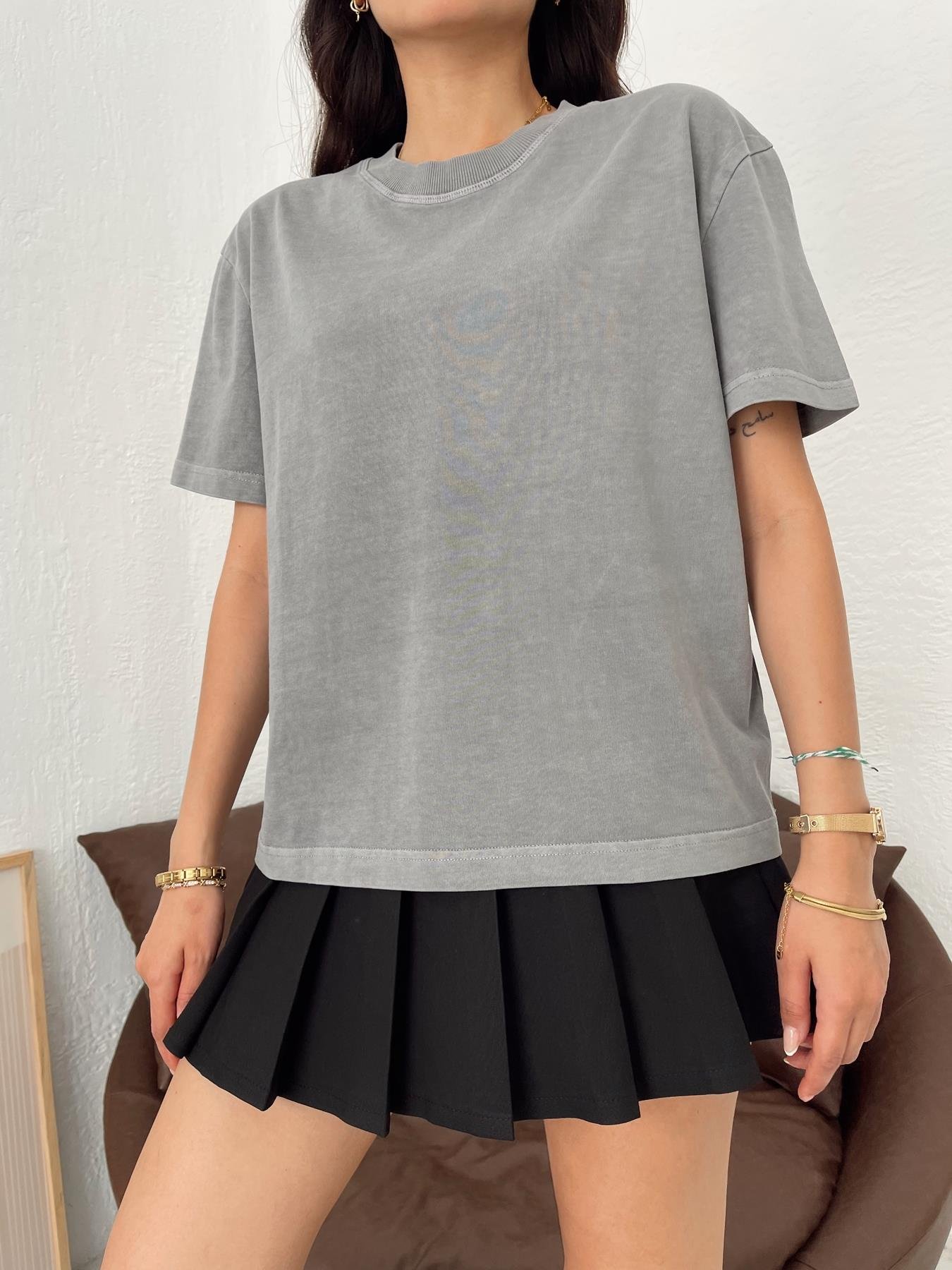 Soluk Efektli Oversize Tişört GRİ