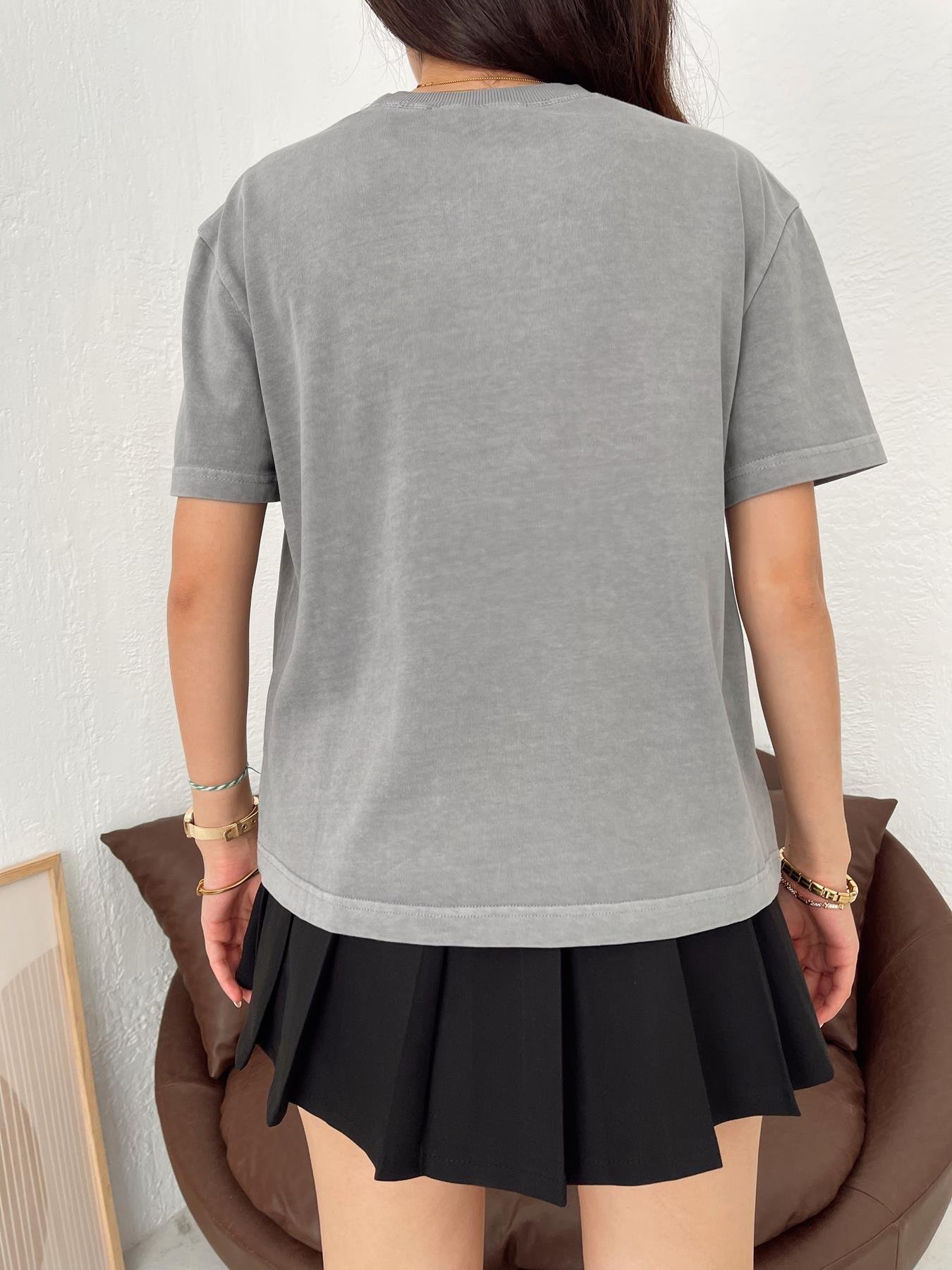 Soluk Efektli Oversize Tişört GRİ