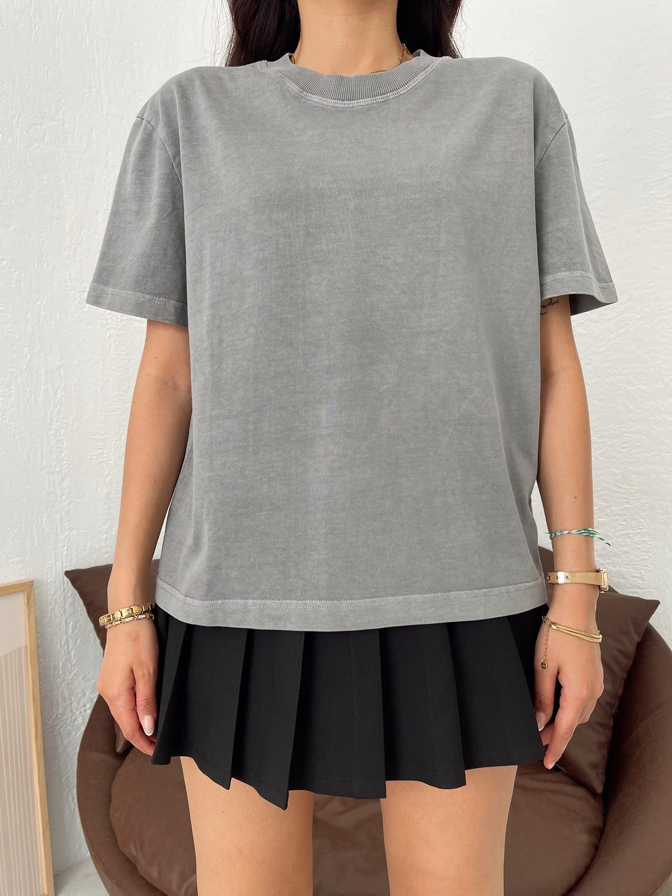 Soluk Efektli Oversize Tişört GRİ