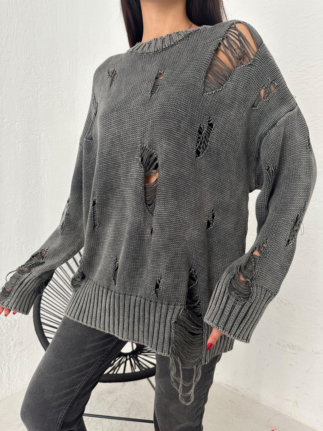 Soluk Efektli Yıpratmalı Triko ANTRASİT