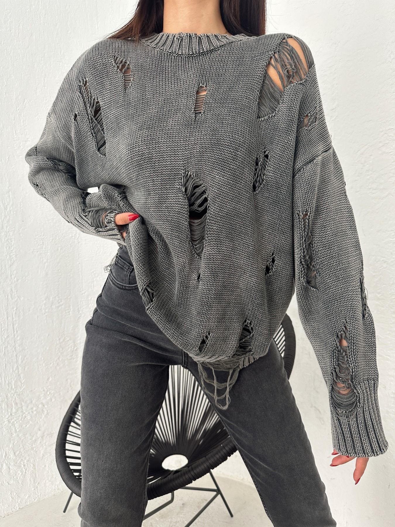 Soluk Efektli Yıpratmalı Triko ANTRASİT