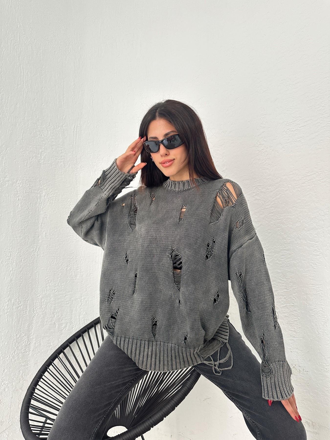 Soluk Efektli Yıpratmalı Triko ANTRASİT