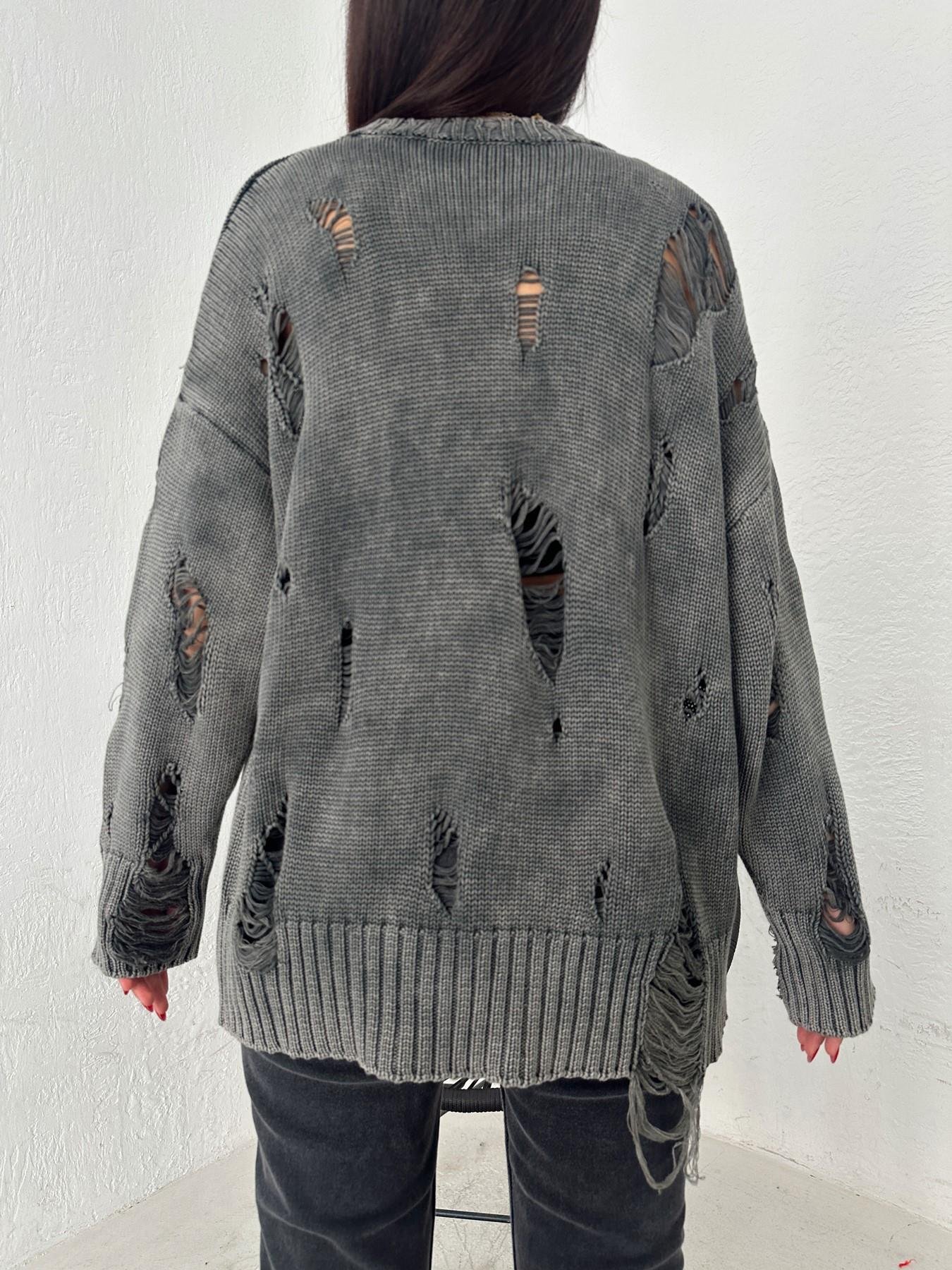 Soluk Efektli Yıpratmalı Triko ANTRASİT