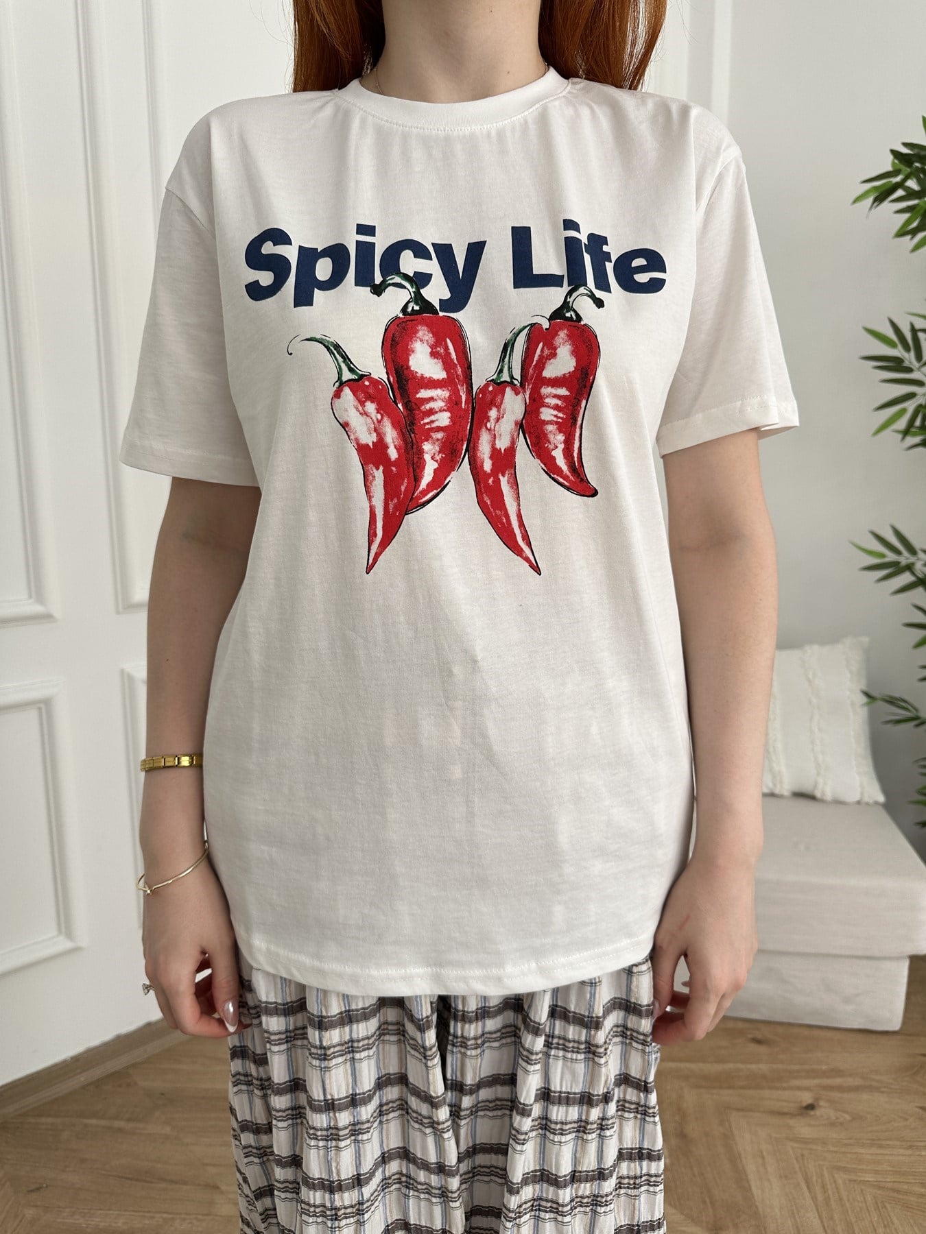Spicy Life Baskılı T-shirt Ekru