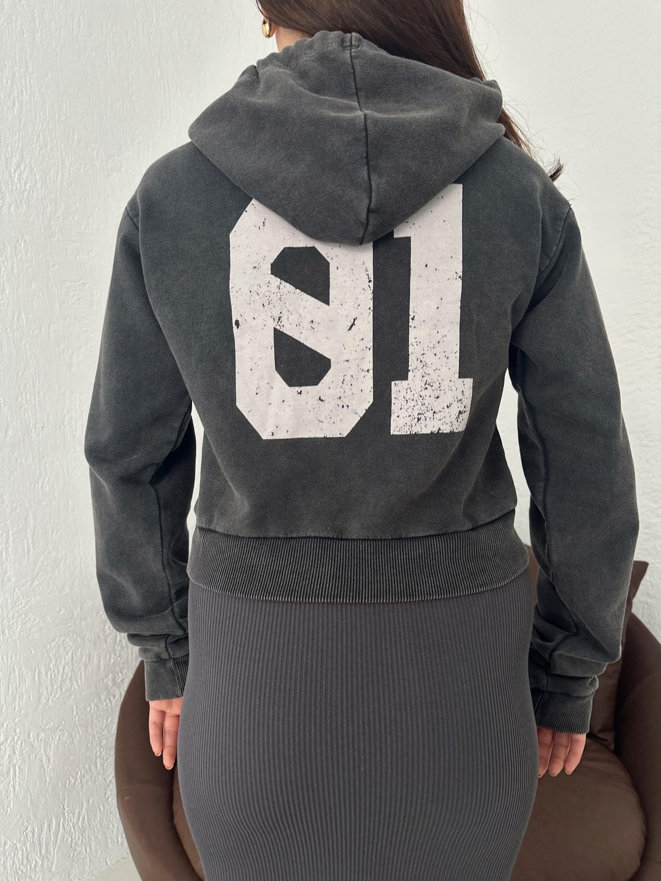 Star Baskılı Kapüşonlu Sweatshirt ANTRASİT