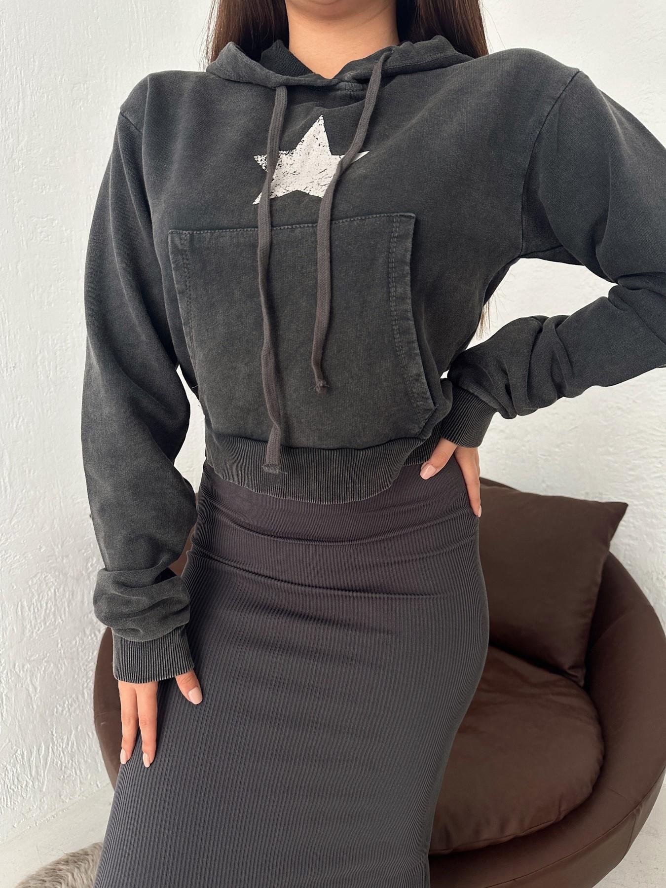 Star Baskılı Kapüşonlu Sweatshirt ANTRASİT