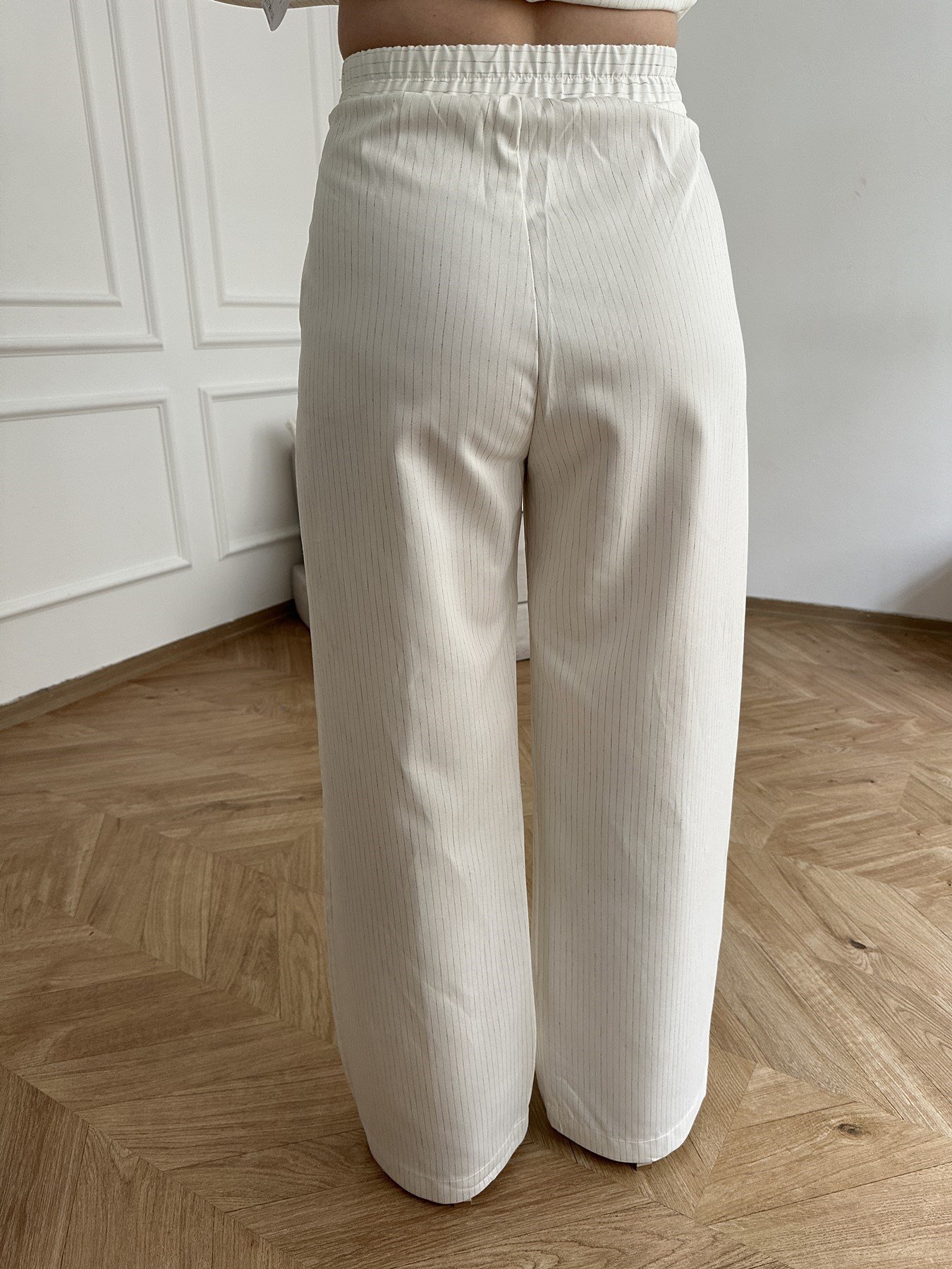 Straight Fit Çizgili Pantolon Ekru