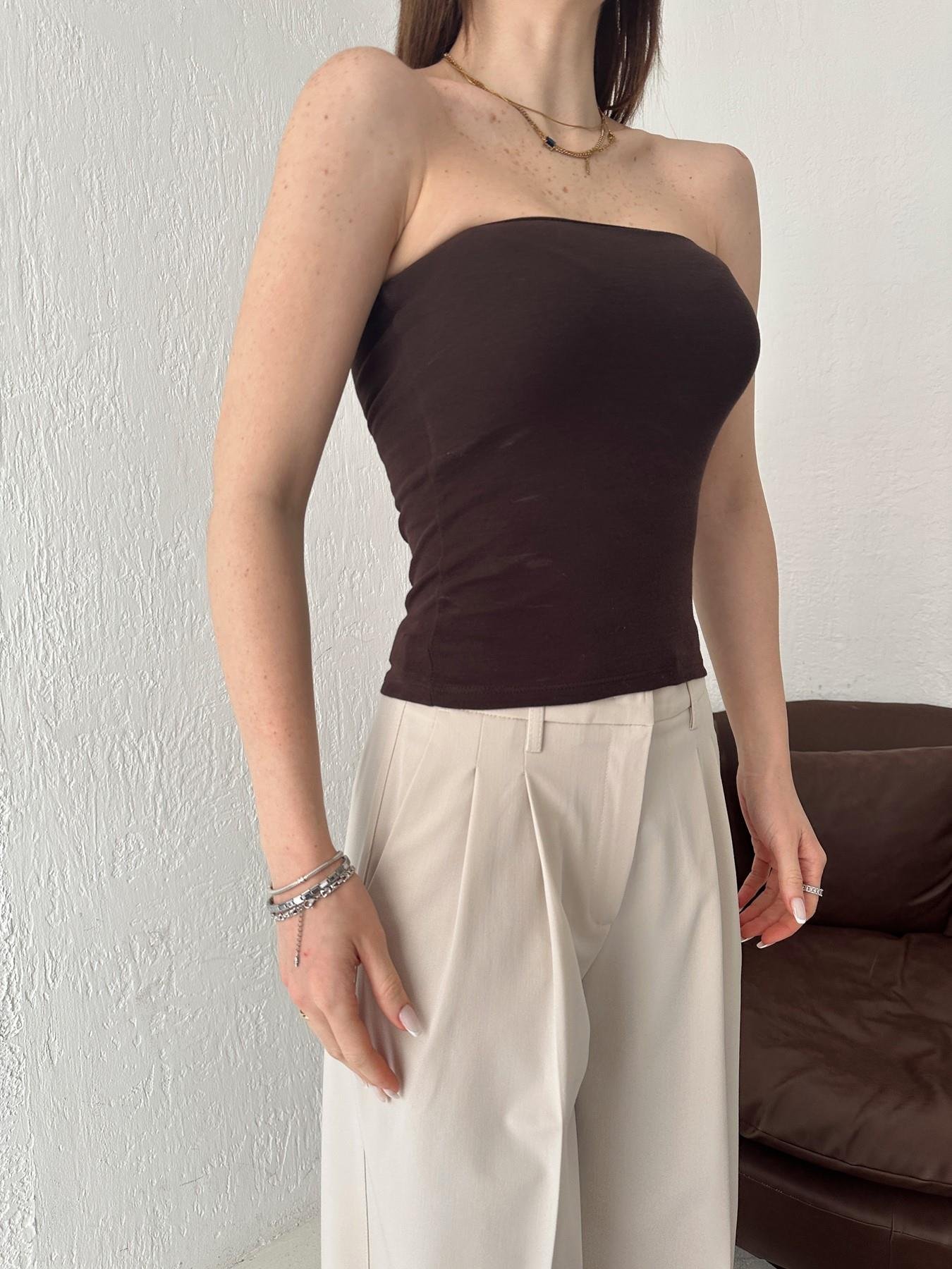 Straplez Büstiyer KOYU KAHVE