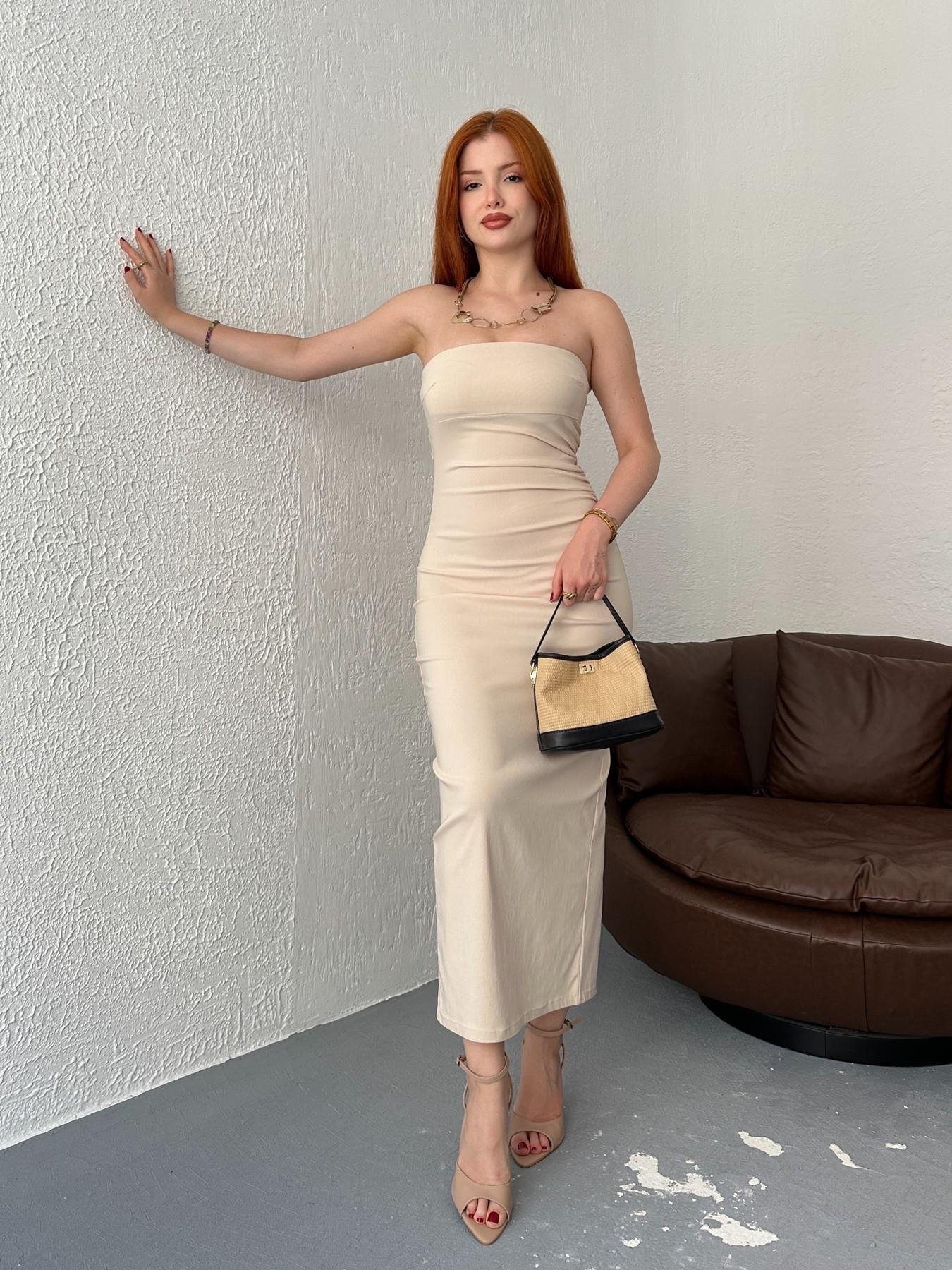 Straplez Midi Elbise Taş