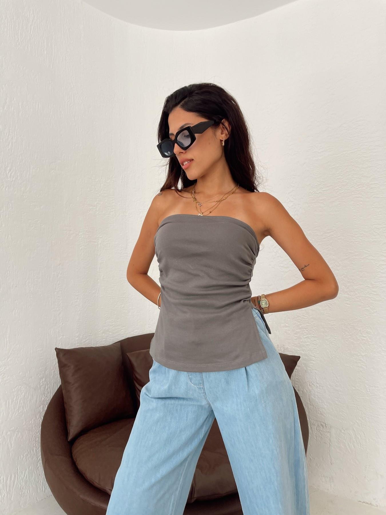 Straplez Yırtmaçlı Bluz ANTRASİT