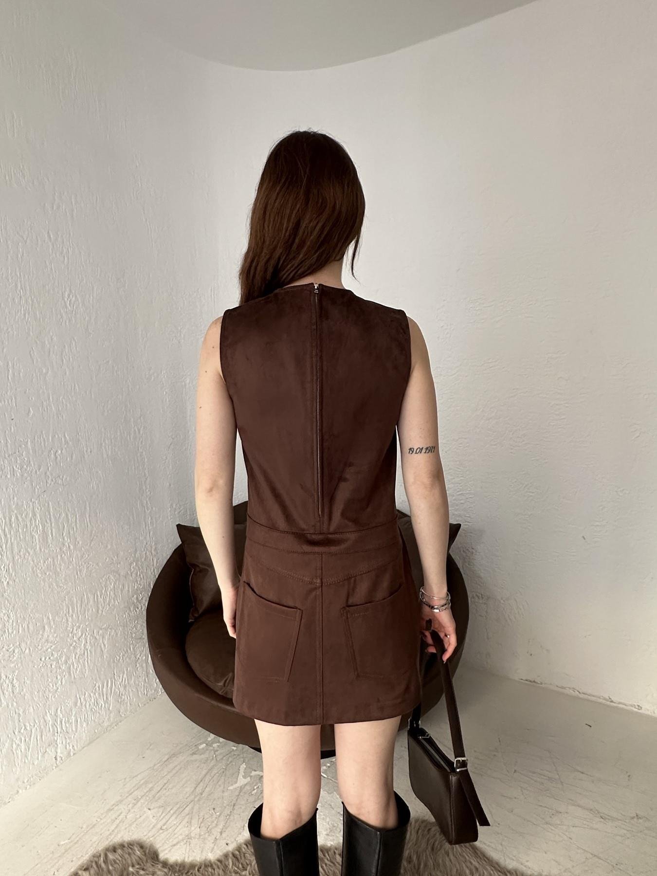 Süet Arkası Cepli Elbise KAHVE