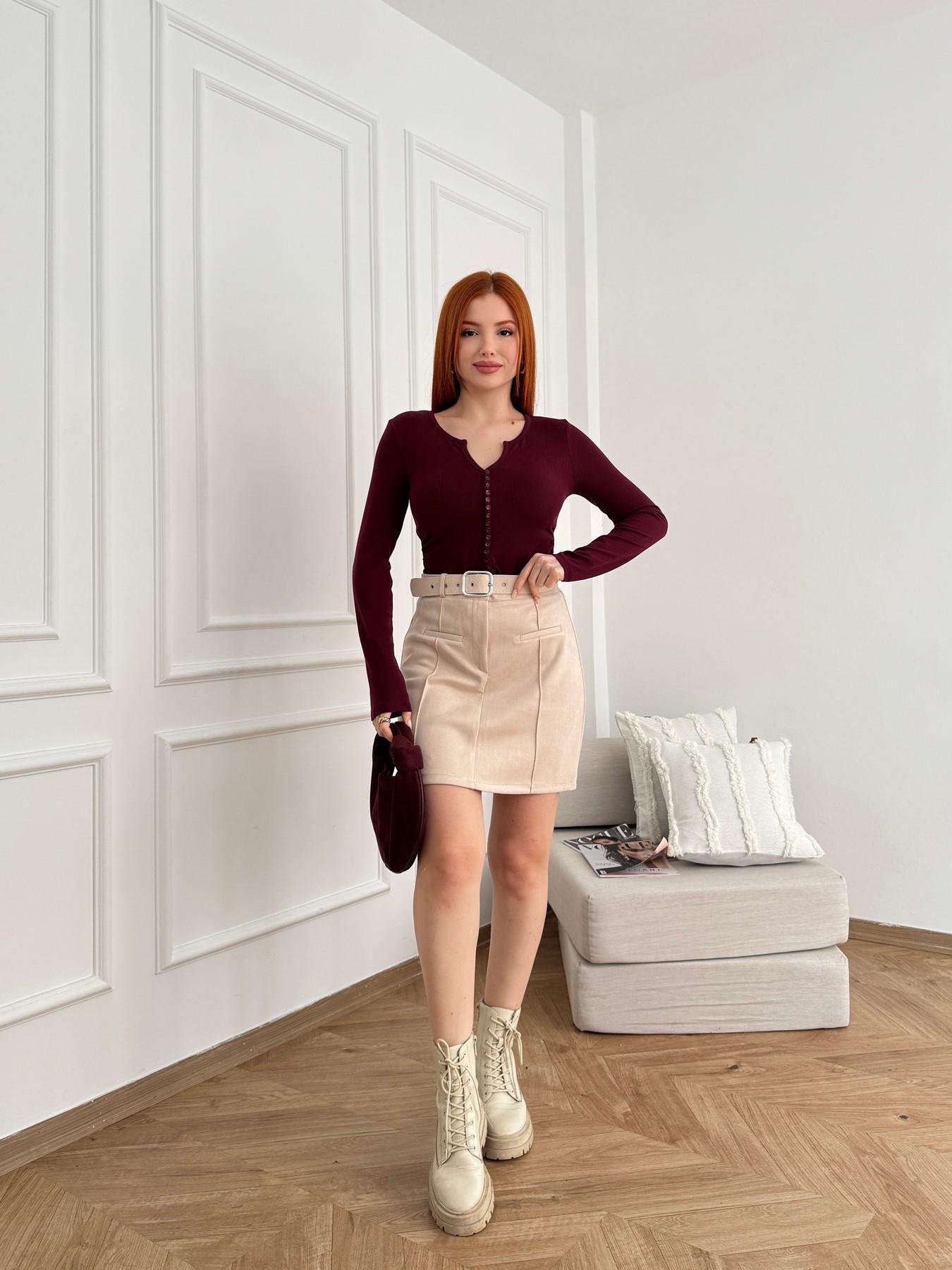 Süet Kemerli Etek Krem