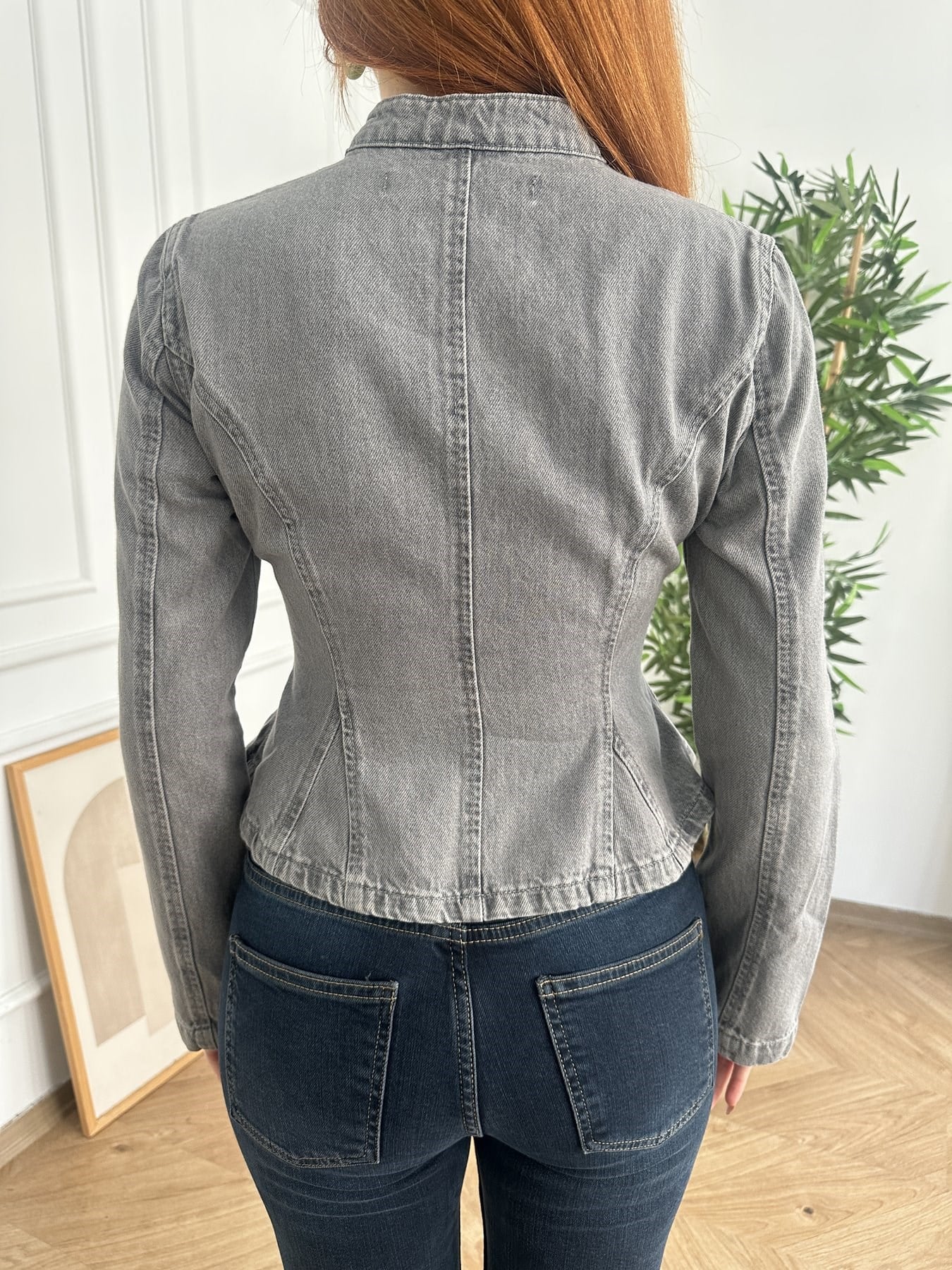 Suzine Nakışlı Jean Ceket Gri