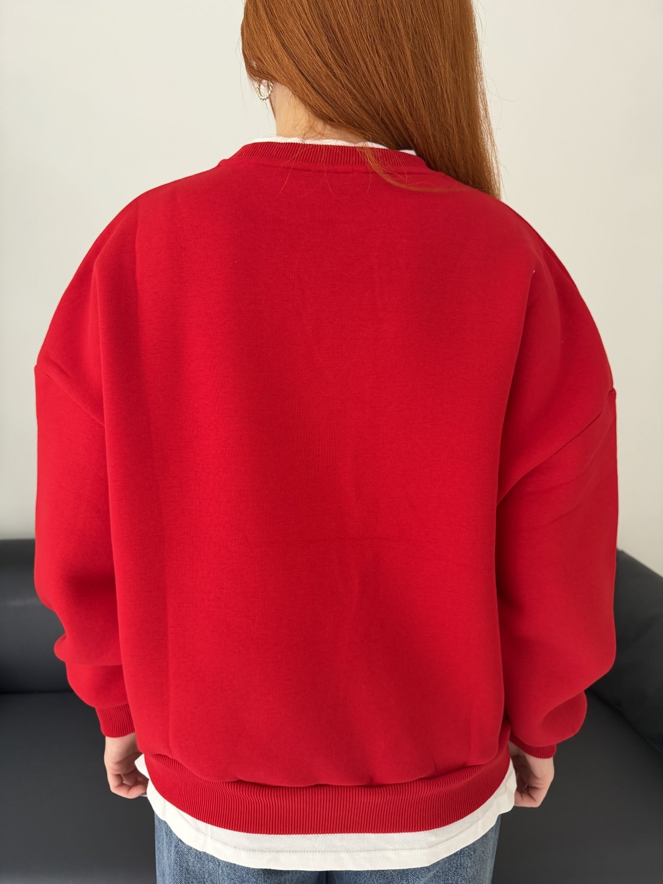 T-shirt Detaylı Flok Baskı Sweatshirt Kırmızı