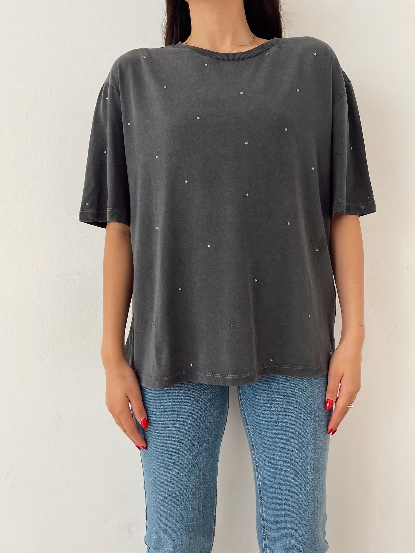 Taş Baskılı Tişört ANTRASİT